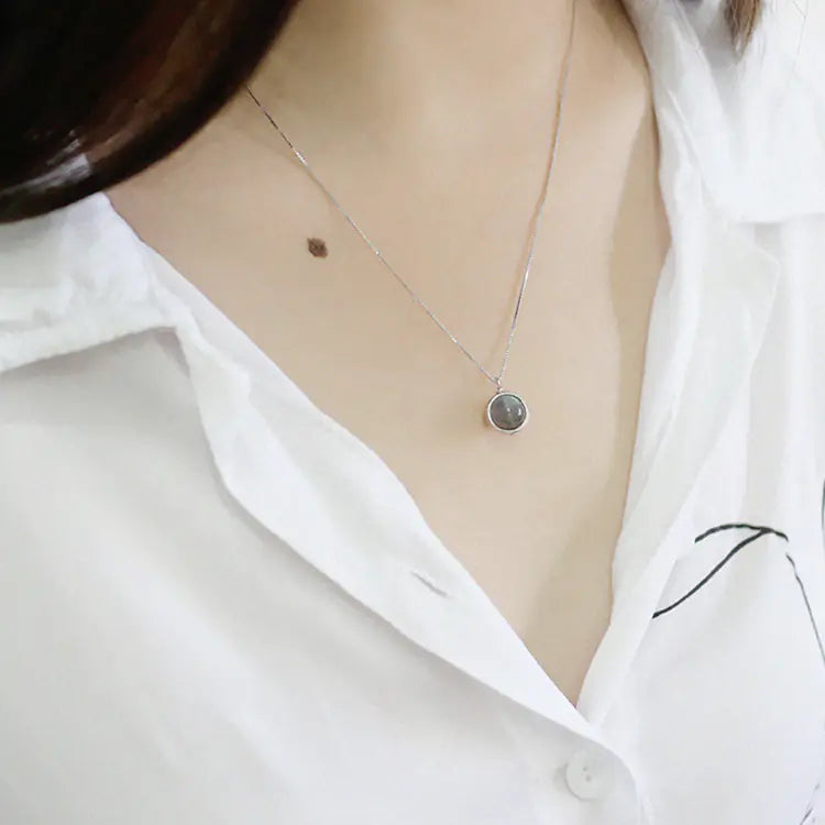 S925 Silver Handmade Necklace with Moonstone Box Chain