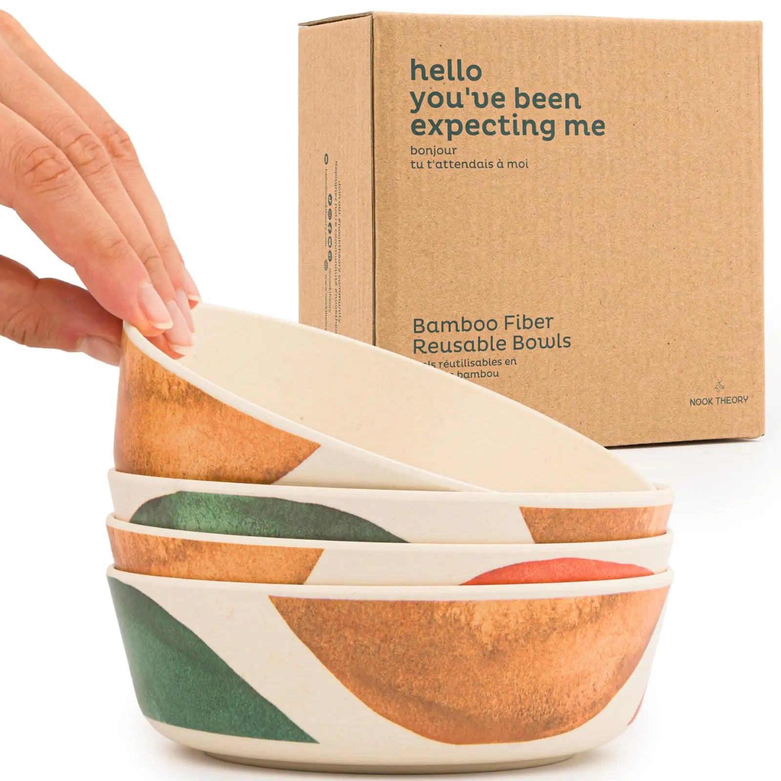 Nook Theory 4 Pack Bamboo Bowls - Alternative to Plastic Bowls 18 Oz Bamboo Bowls Reusable Kids Bowls Shatterproof Bowls Food-Grade Dishwasher Safe - Bamboo Dishes (Arizona)