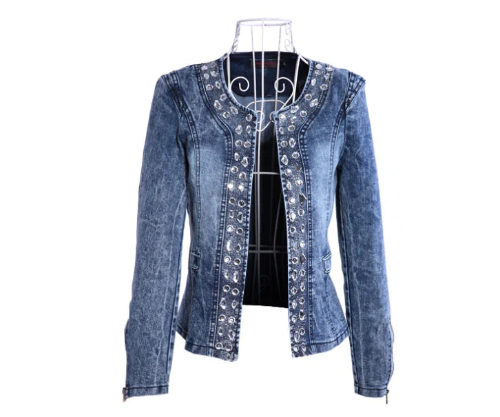 Vintage Rhinestone-Embellished Denim Jacket for Women