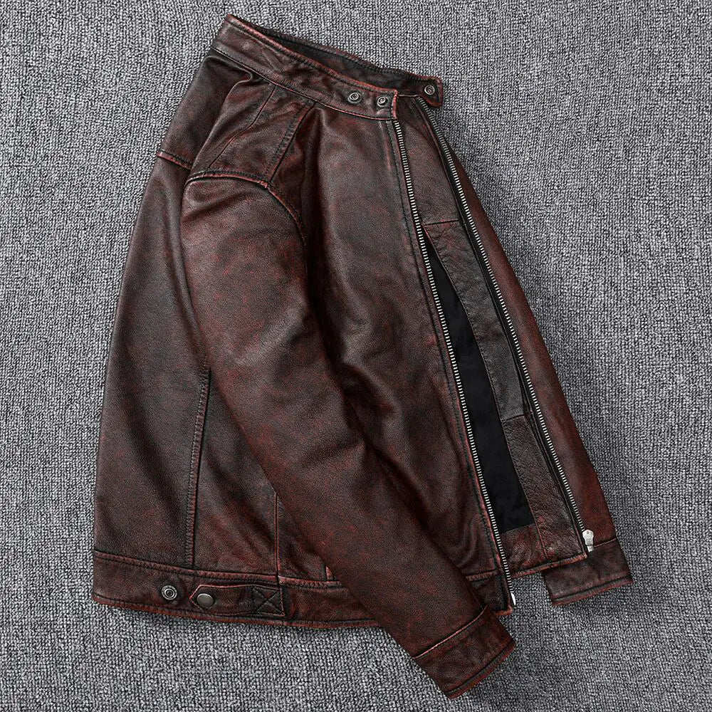 Vintage Brown Classic Biker Leather Jacket for Men
