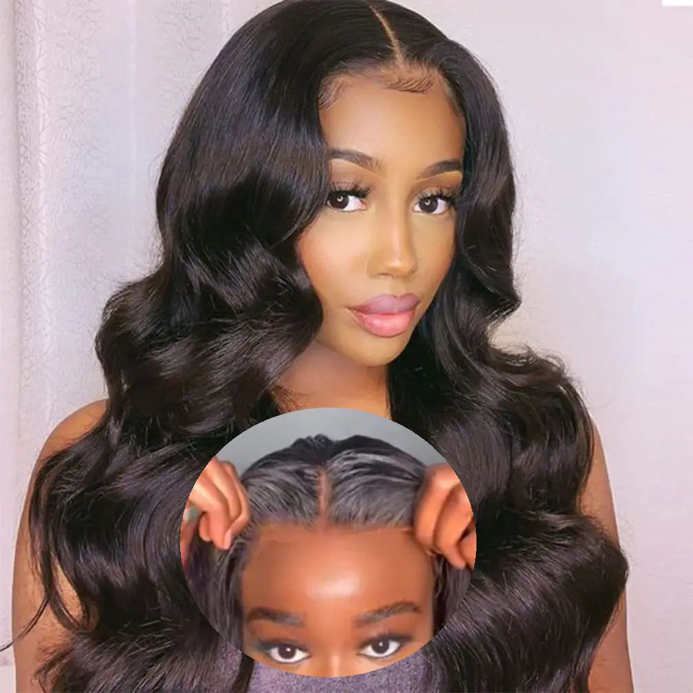 Ahaisy Wear and Go Glueless Wigs for Black Women Human Hair Pre Plucked Body Wave Lace Front for Upgraded No Glue 4x4 Closure  Human Hair (22 Inch)