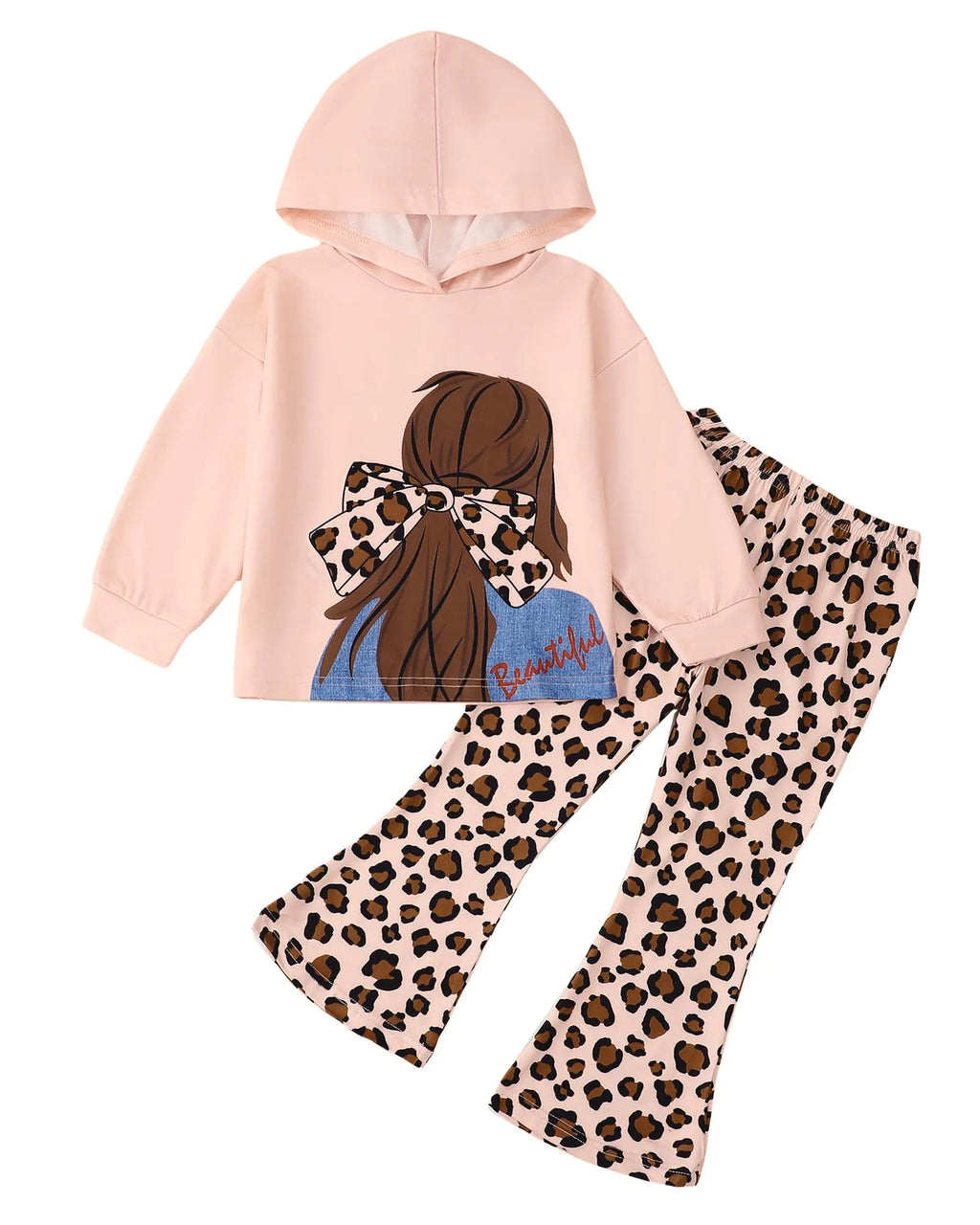 6T Girls Clothes Little Girl Fall Winter Outfit Long Sleeve Beige Hoodie Sweatshirt Cute Tops Flare Leggings Kids Pants 5 Year Old Girl Clothes