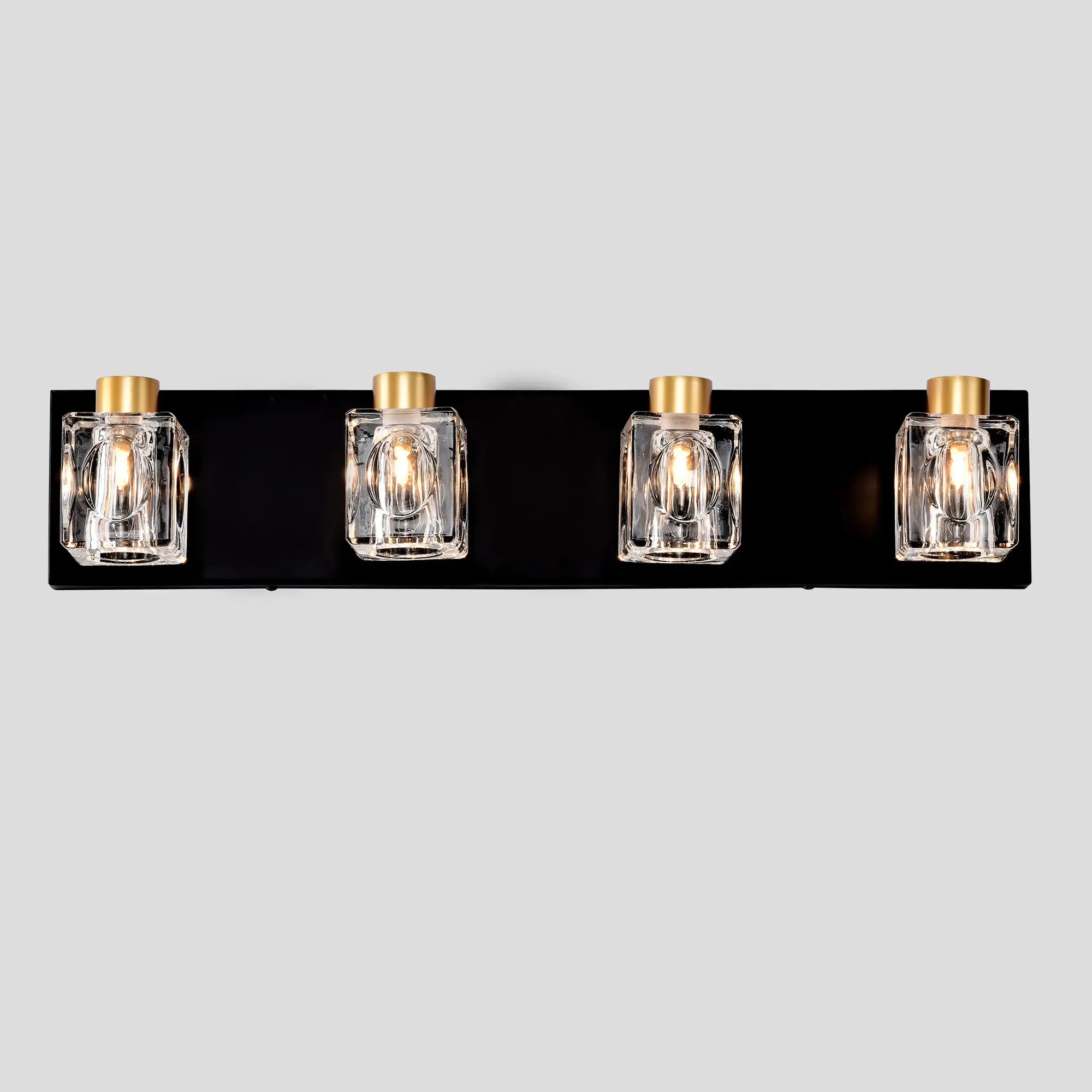 4-Light Matte Black Gold Bathroom Light Fixtures, Modern Vanity With Crystal Glass Shade, Vintage Bathroom Mirror Wall For Dinning Bedroom Hallway