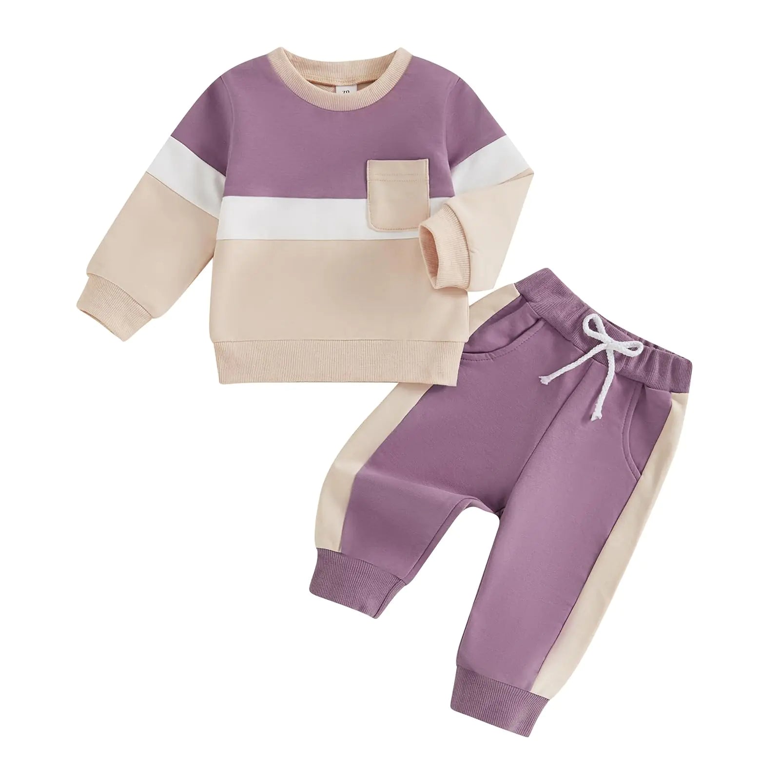 Douhoow Baby Boy Fall Clothes Toddler Girl Clothes Color Block Sweatshirt Tops and Pants Fall Winter Outfits (Purple 2-3T)