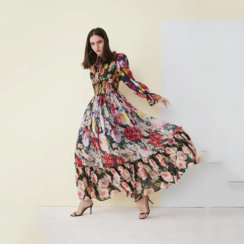 Floral Long Dress for Women - Princess Style Dress