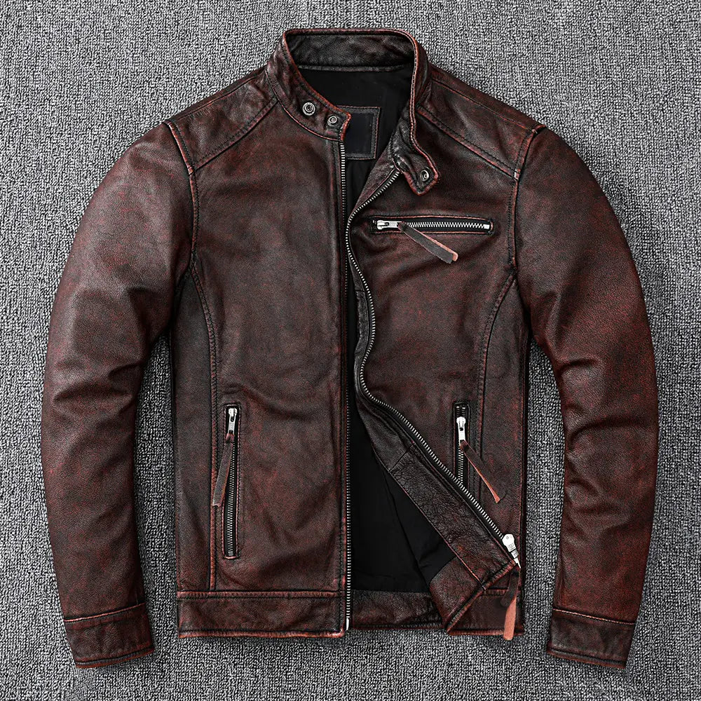 Vintage Brown Classic Biker Leather Jacket for Men