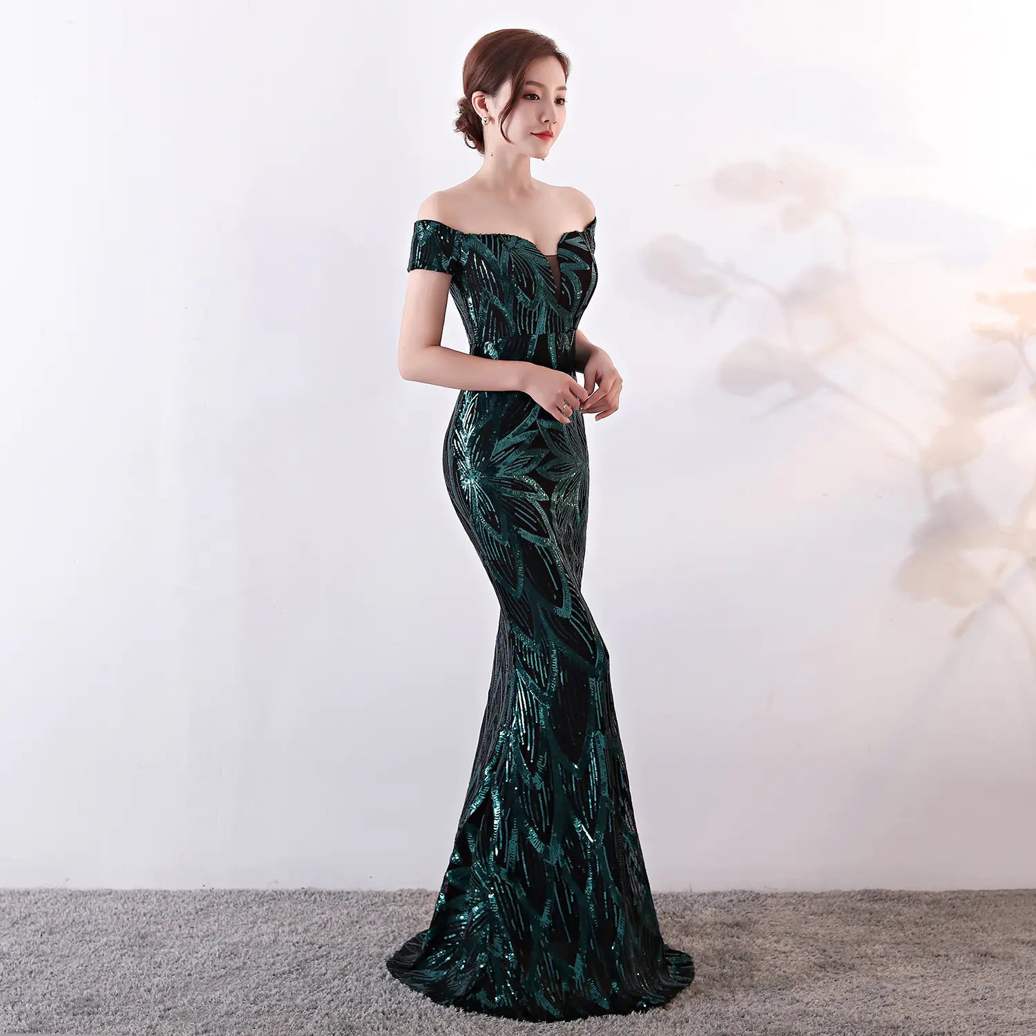 Off-Shoulder Sequin Mermaid Evening Gown for Events