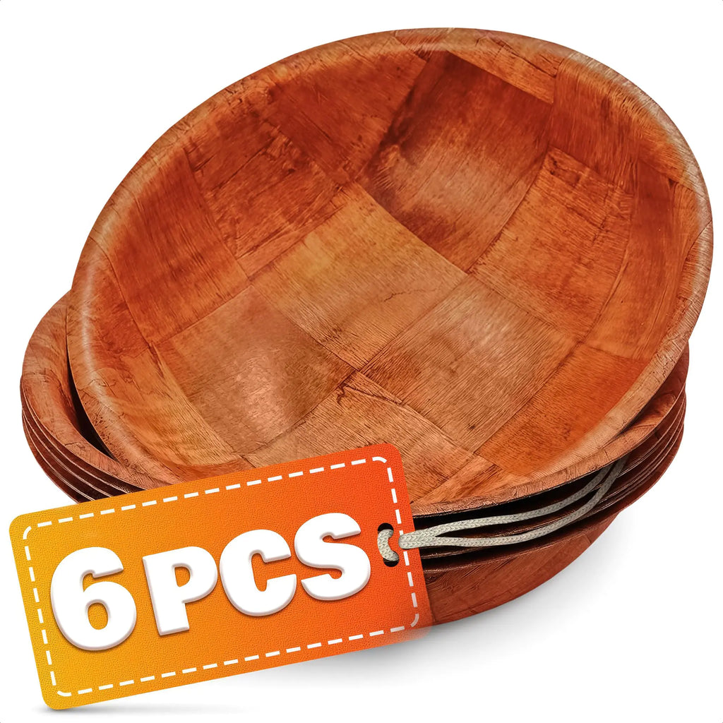6Pcs Wooden Salad Bowl Set - 8 Inch Decorative for Kitchen Large Serving Small Snack Soup - Fruit for Kitchen Counter Salad for Lunch Serving