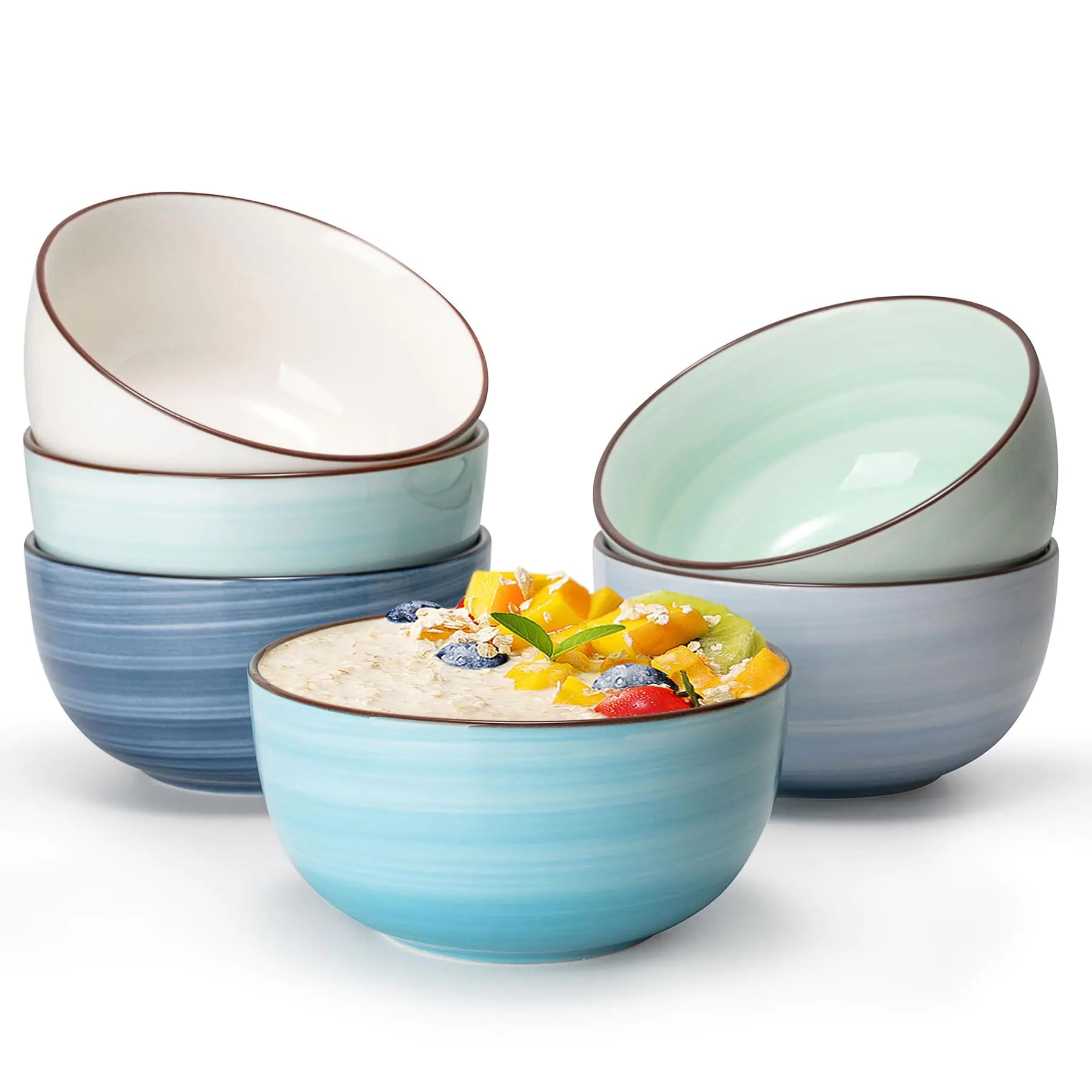 Sweese Ice Cream Bowls - 10 Oz Dessert Bowls Set of 6 Blue Ceramic Bowls for Kitchen Snack Bowls for Cereal Soup Rice Dishwasher & Microwave Safe Multicolor Cool Assorted Colors