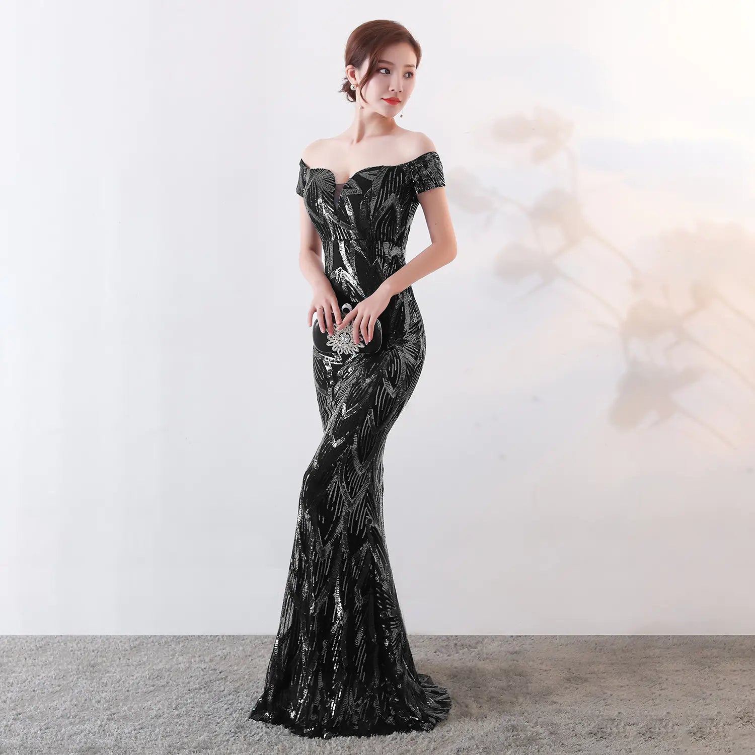 Off-Shoulder Sequin Mermaid Evening Gown for Events