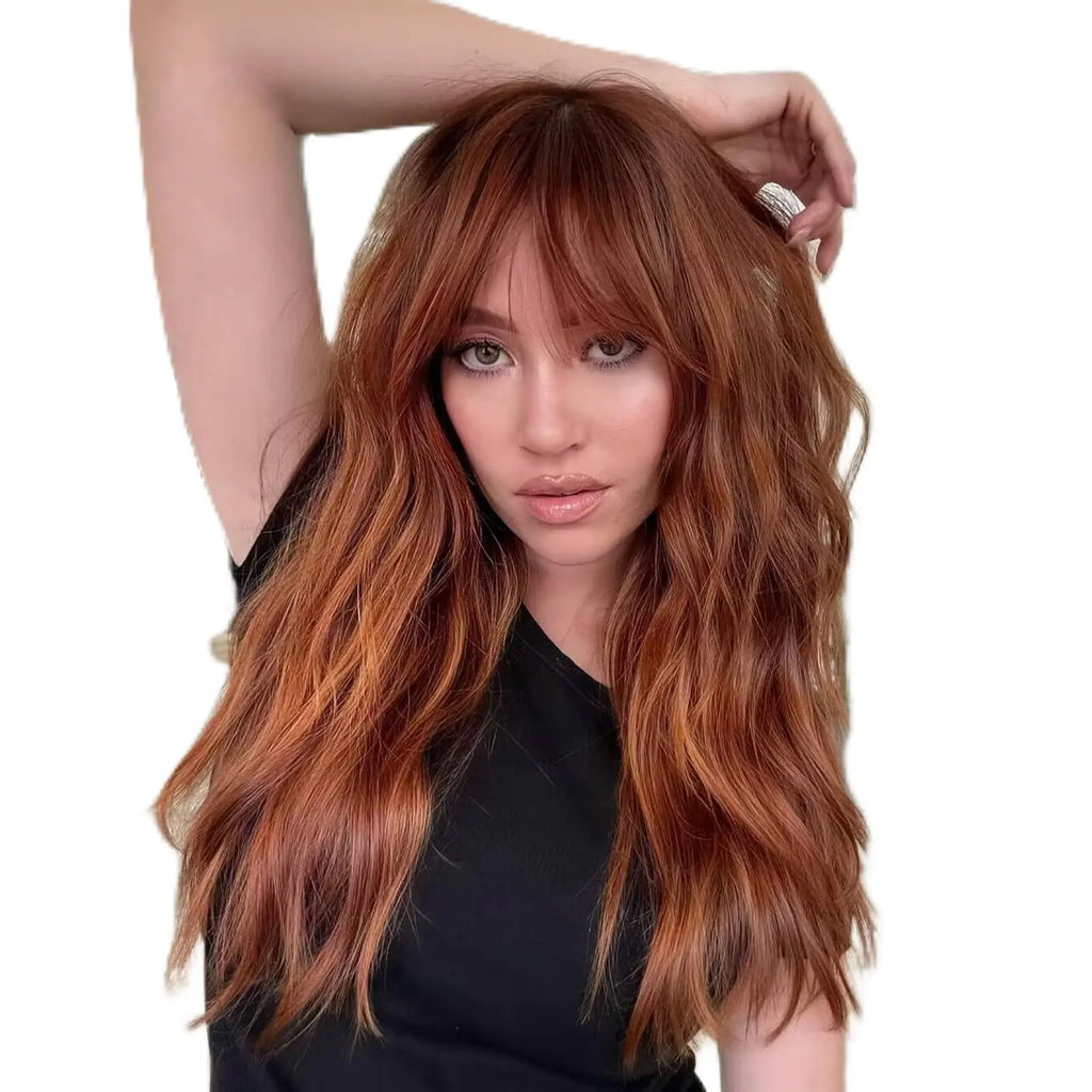 HAIRCUBE Auburn Curly Wigs With BangsOmbre Orange Curly Wigs for Women Heat Resistant Synthetic Wigs Fashion Women Auburn