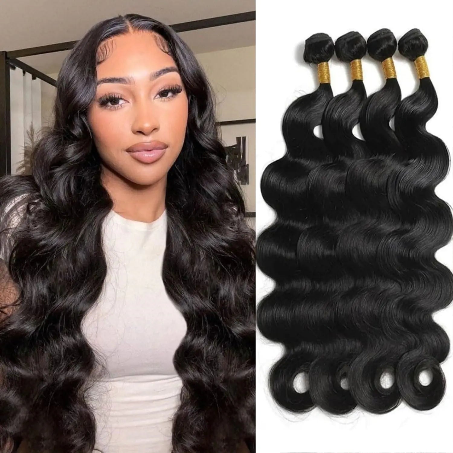 12A Bundles Human Hair Body Wave 24 24 26 26 Inch Bundles 100% Unprocessed Brazilian Virgin Hair Body Wave Bundles 4 Bundles Extensions Natural Black