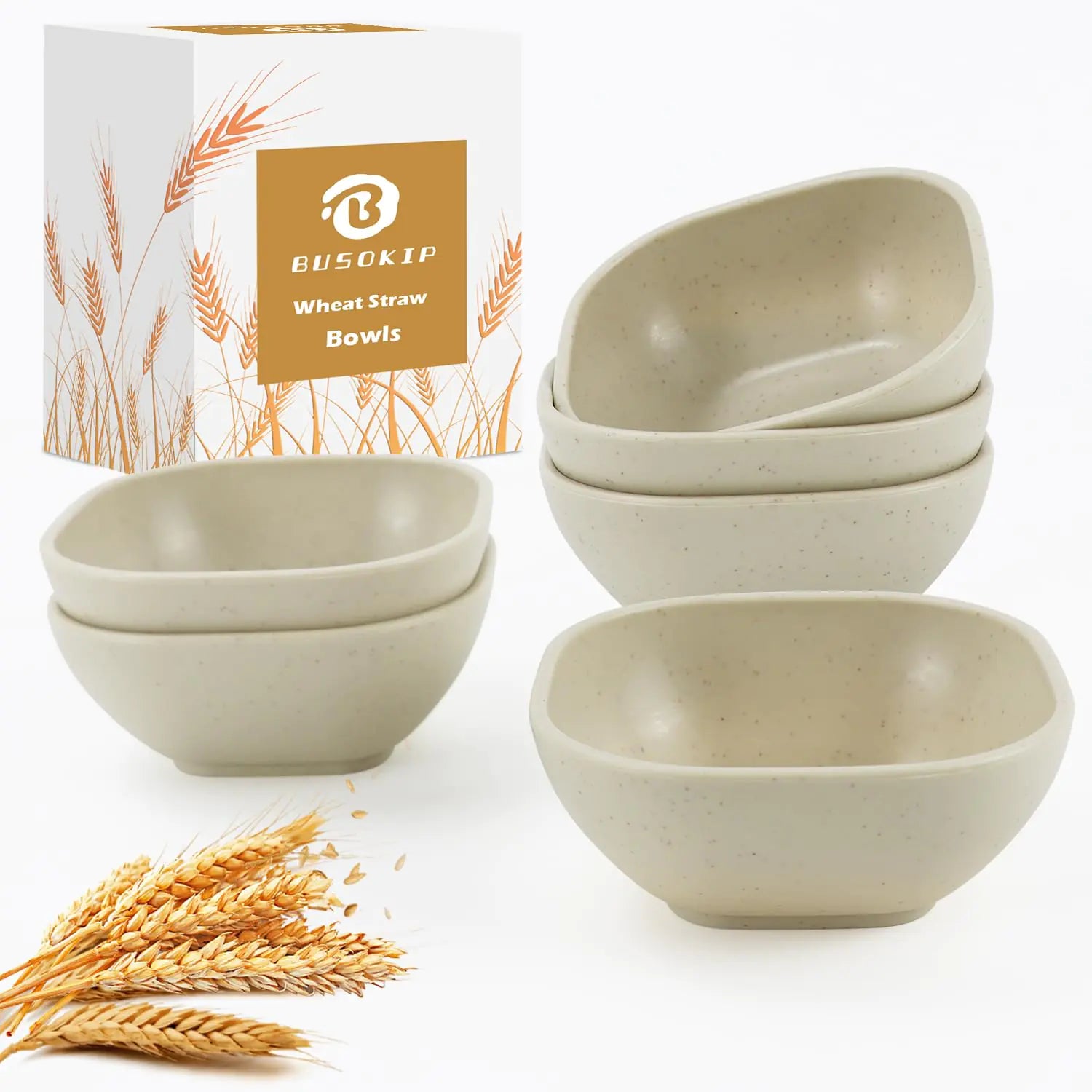 BUSOKIP 5 oz Small Wheat Straw Bowls Set of 6 Unbreakable Dipping Soy Sauce Dish Small Dessert Snack for Kitchen Microwave and Dishwasher Safe (Beige)