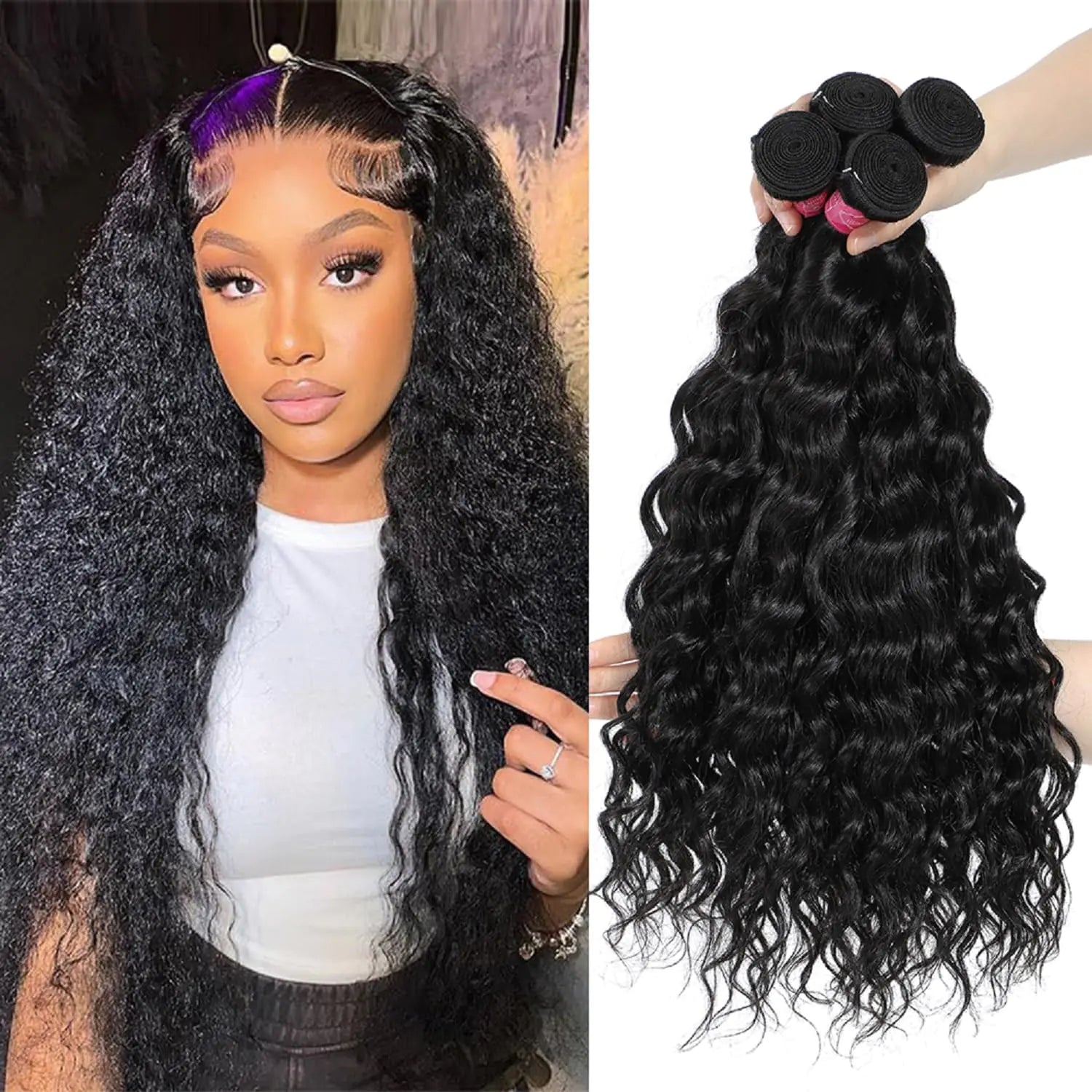 Deep Wave Bundles Human Hair 16 18 20 22 Inch Burmese Curly Bundles 100% Unprocessed Virgin Wave 4 Bundles Quick Weave Bundles Human Hair