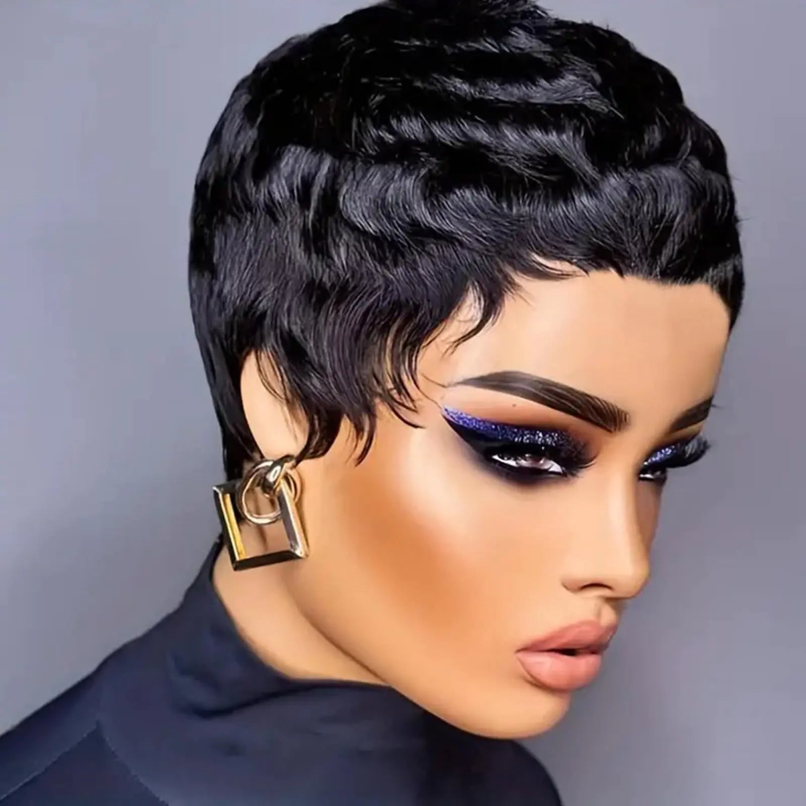 Nigteye Human Hair Wigs for Black Women Short Pixie Cut Wigs Short Layered Haircut Wigs Full Machine Made Wigs Brazilian Virgin Human Hair Wig 1B Color