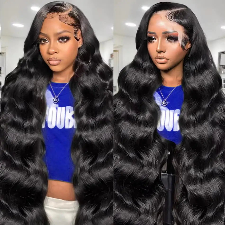 30 Inch Body Wave Lace Front Wigs Human Hair 200 Density 13X6 Hd Transparent Front Wigs Pre Plucked Frontal Glueless Body Wave for Women Natural Black