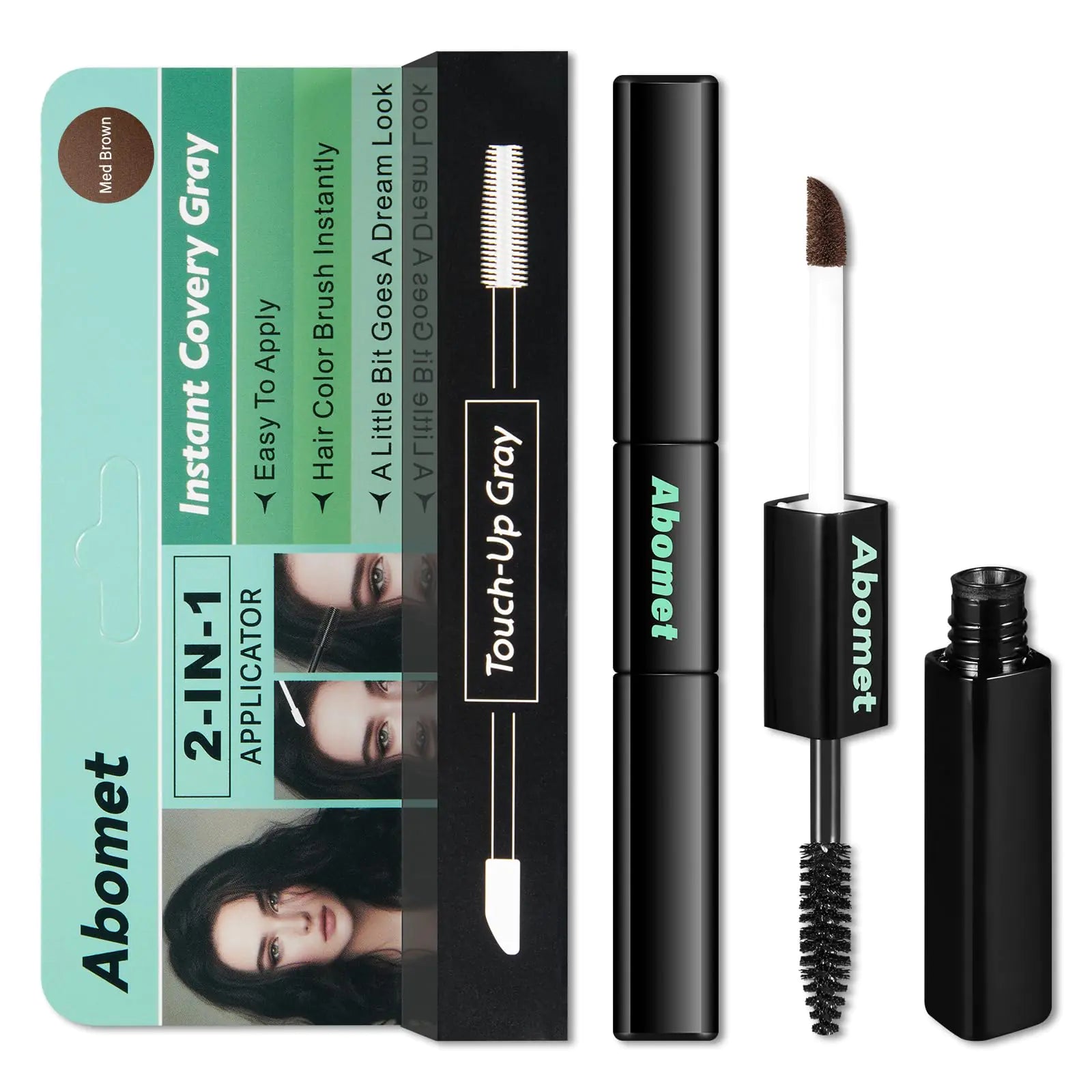 Root Touch Up Hair Color 2-in-1 Mascara Brush& Pen Cover Gray Hair Touch Up Stick Hair Fibers for Thinning hair Convenient to Carry (Med Brown 7 ML)