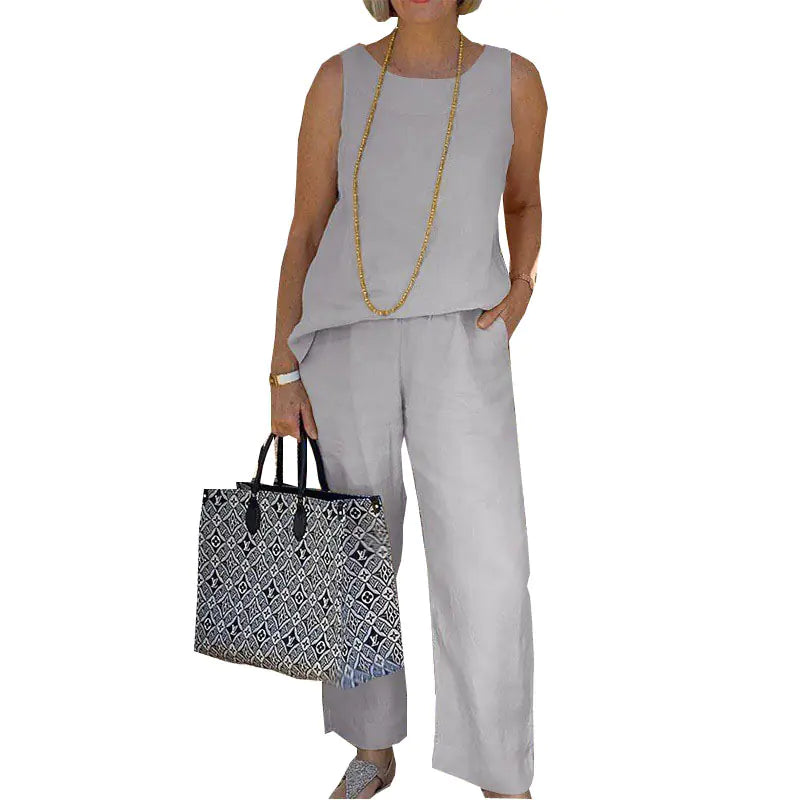 2024 Summer Cotton Linen Two-Piece Set for Women