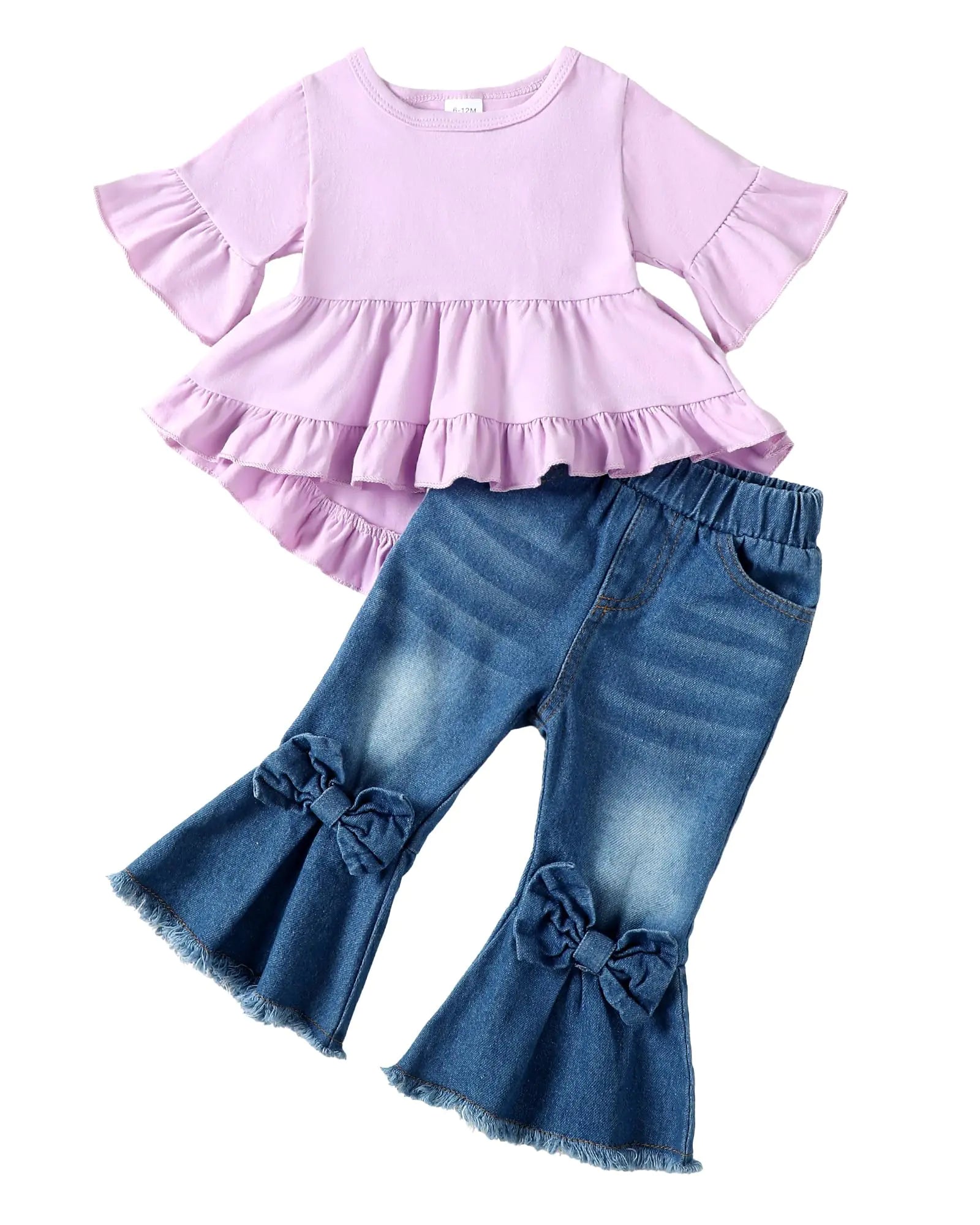 Kucnuzki Baby Girl Clothes 1 Year Old Girl Outfits Toddler Short Sleeve Cotton Shirt Flared Jeans Pants Denim Summer Outfits 12-18 Months Girl Clothes