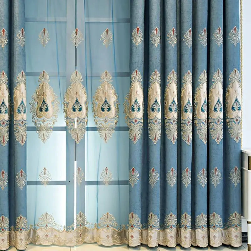 Luxury Flower Laser Patched Fleece Embroidery Curtains