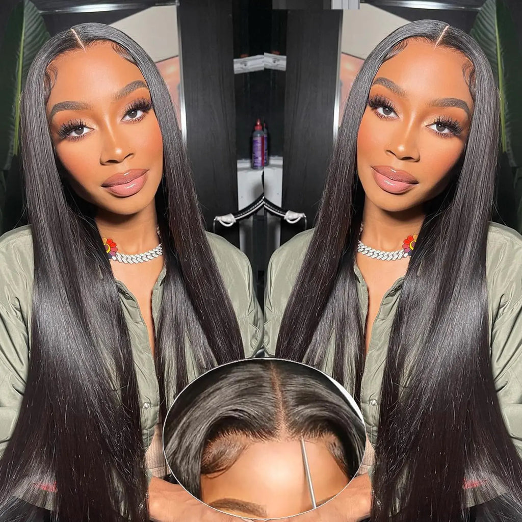 Muokass 220% Density 5x5 HD Lace Closure Wigs Human Hair Glueless Wigs Human Hair Pre Plucked Pre Cut Straight Lace Front Wigs Human Hair for Women Glueless Wigs for Beginners 22 Inch