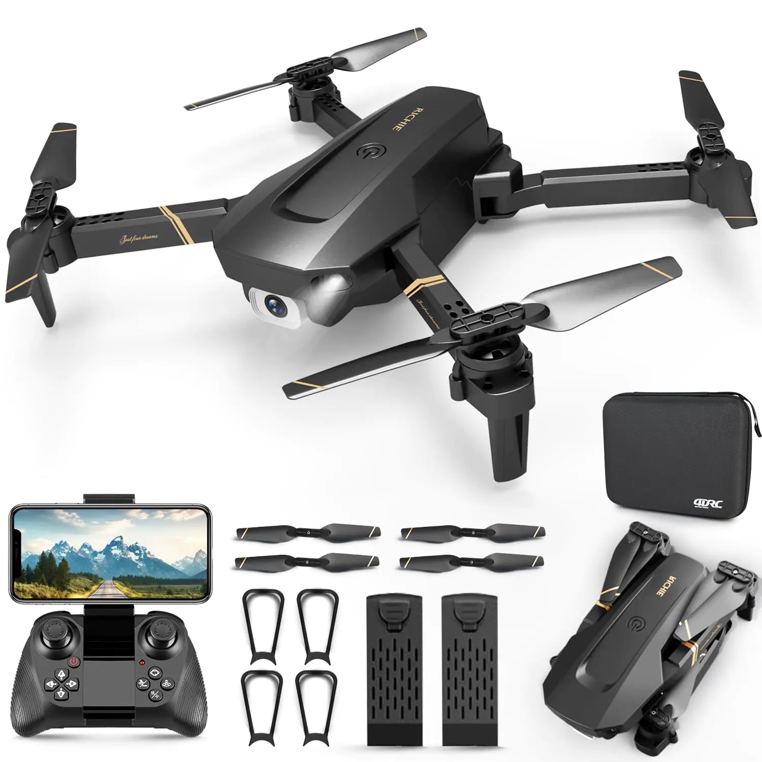 4DRC V4 Foldable Mini Drone with Camera - 1080P HD Drone with Stable Hover Gravity Control Auto-Follow Trajectory FlightOne Key Take Off 2 Batteries