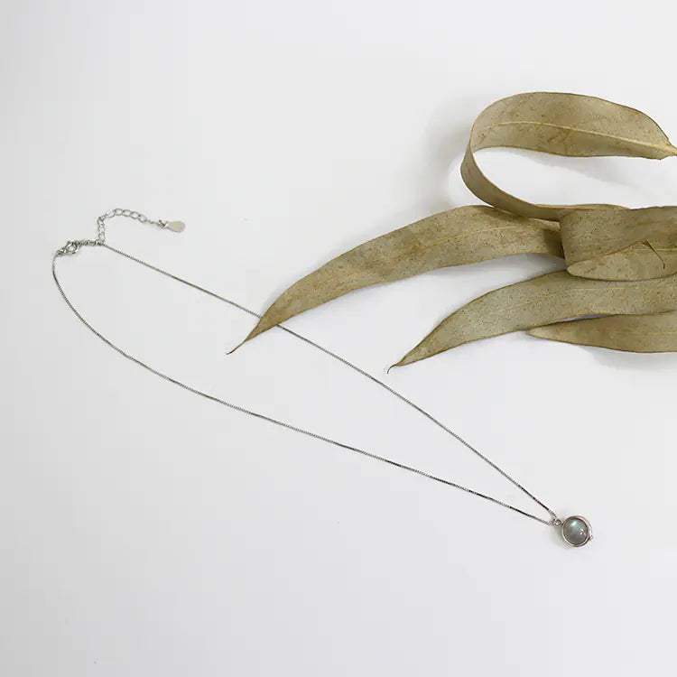S925 Silver Handmade Necklace with Moonstone Box Chain