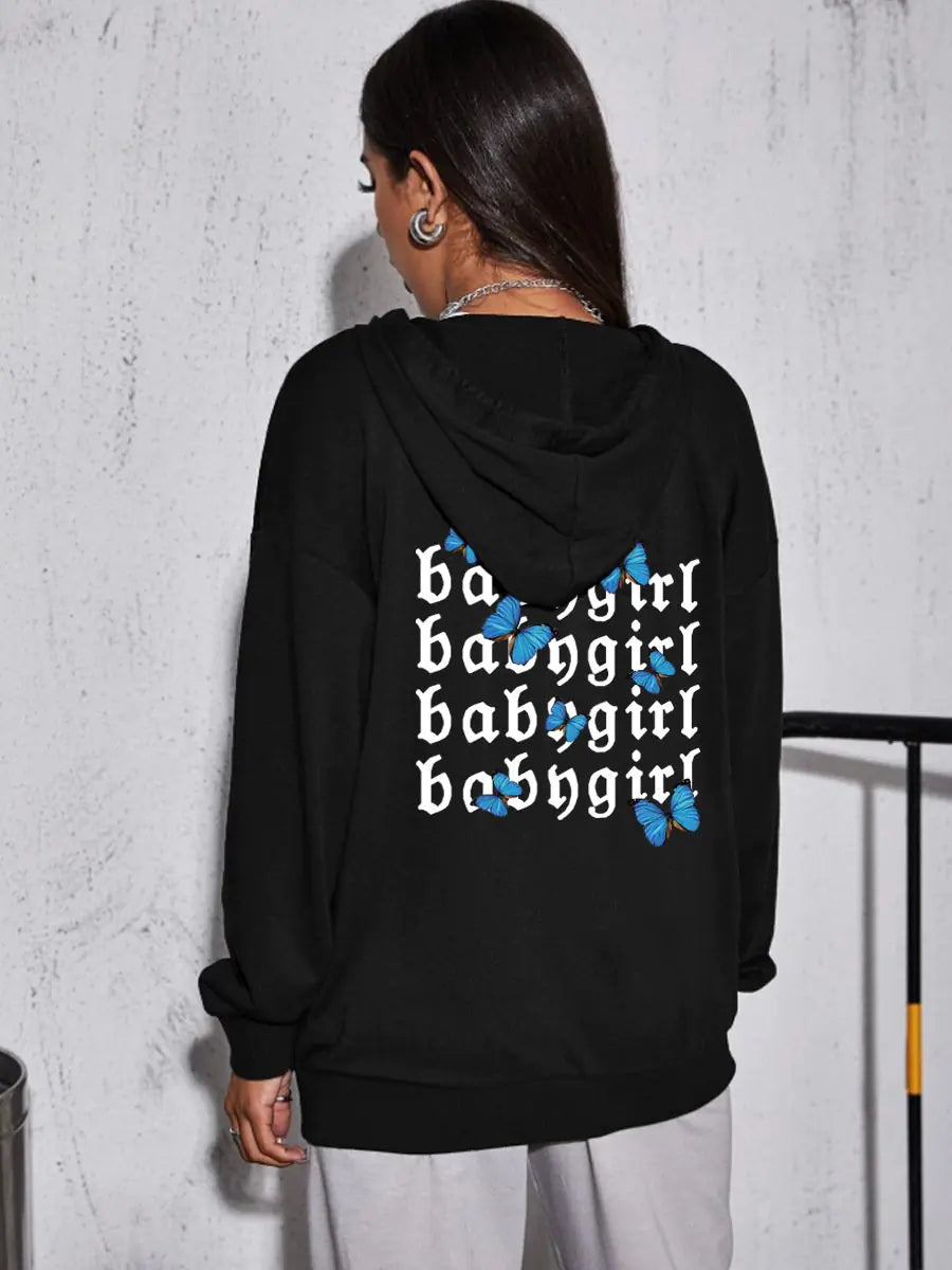 Simple Letter Print Zipper Cardigan for Women