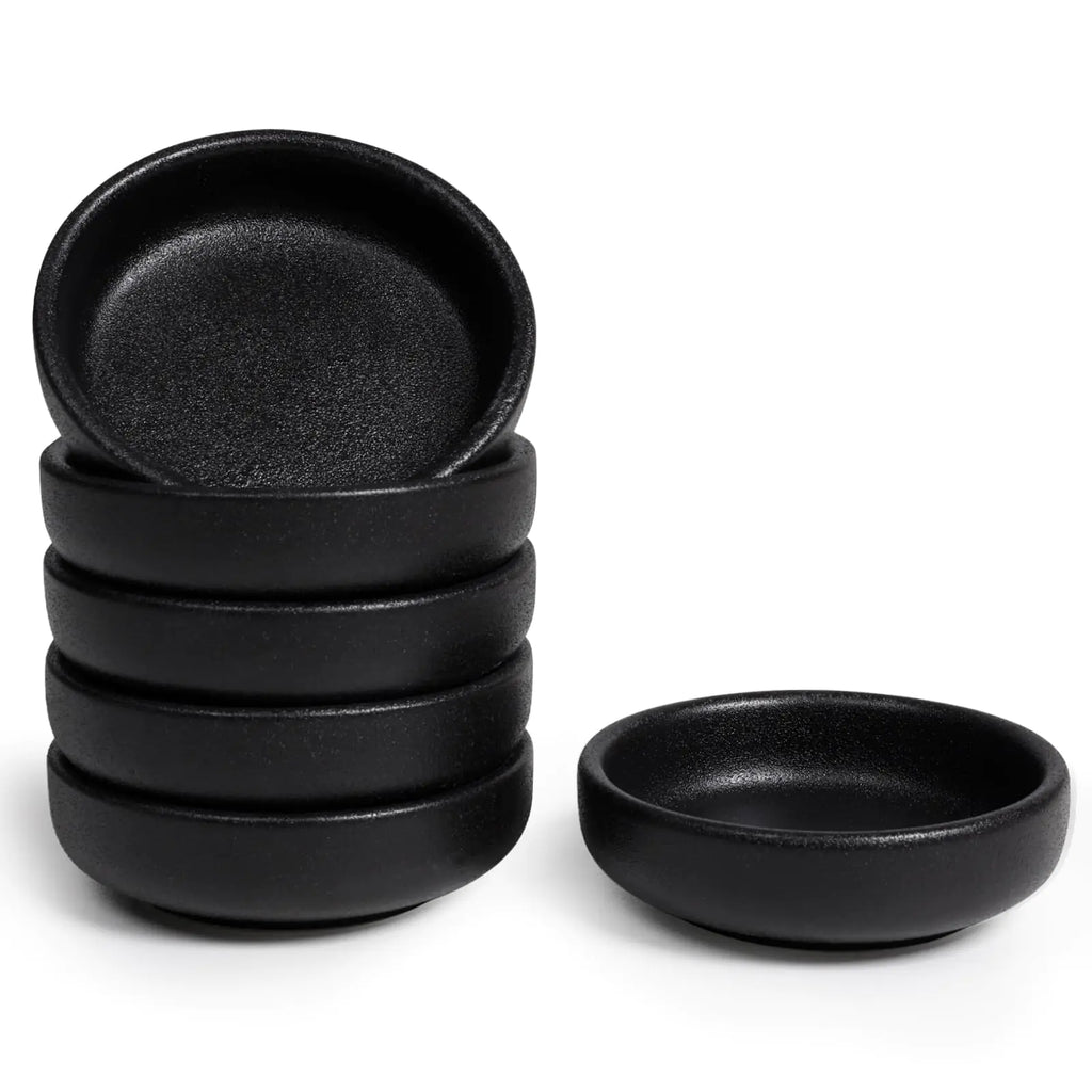 ZEBERBO 3.5 inch Dipping Dishes Set of 6 Ceramic Soy Sauce Dishes 3 oz Dipping Sauce Cups Classic Round Small Side Dish Bowls for Sushi Dipping Bowls Pinch Bowls Condiment Finger Bowls Black