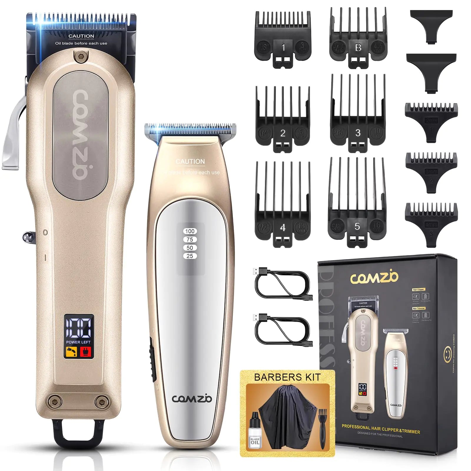 COMZIO® Professional Hair Clippers for Men professional Barber  and Trimmer Set Cordless for cut Grooming Kit Fade with LED Display 9 Guide Combs