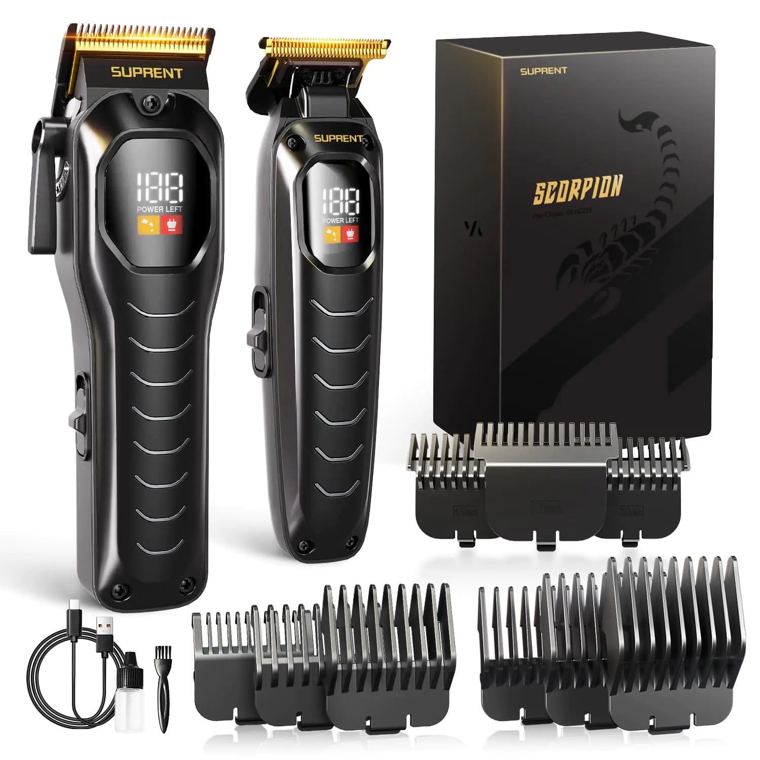 SUPRENT Cordless Hair Clippers for Men - Professional Hair Clippers & Trimmers Set Wireless Hair Cutting Kit for Family Rechargeable Hair & Beard Trimmer Set for Men with LED Display