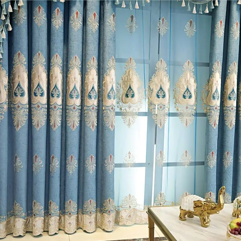 Luxury Flower Laser Patched Fleece Embroidery Curtains