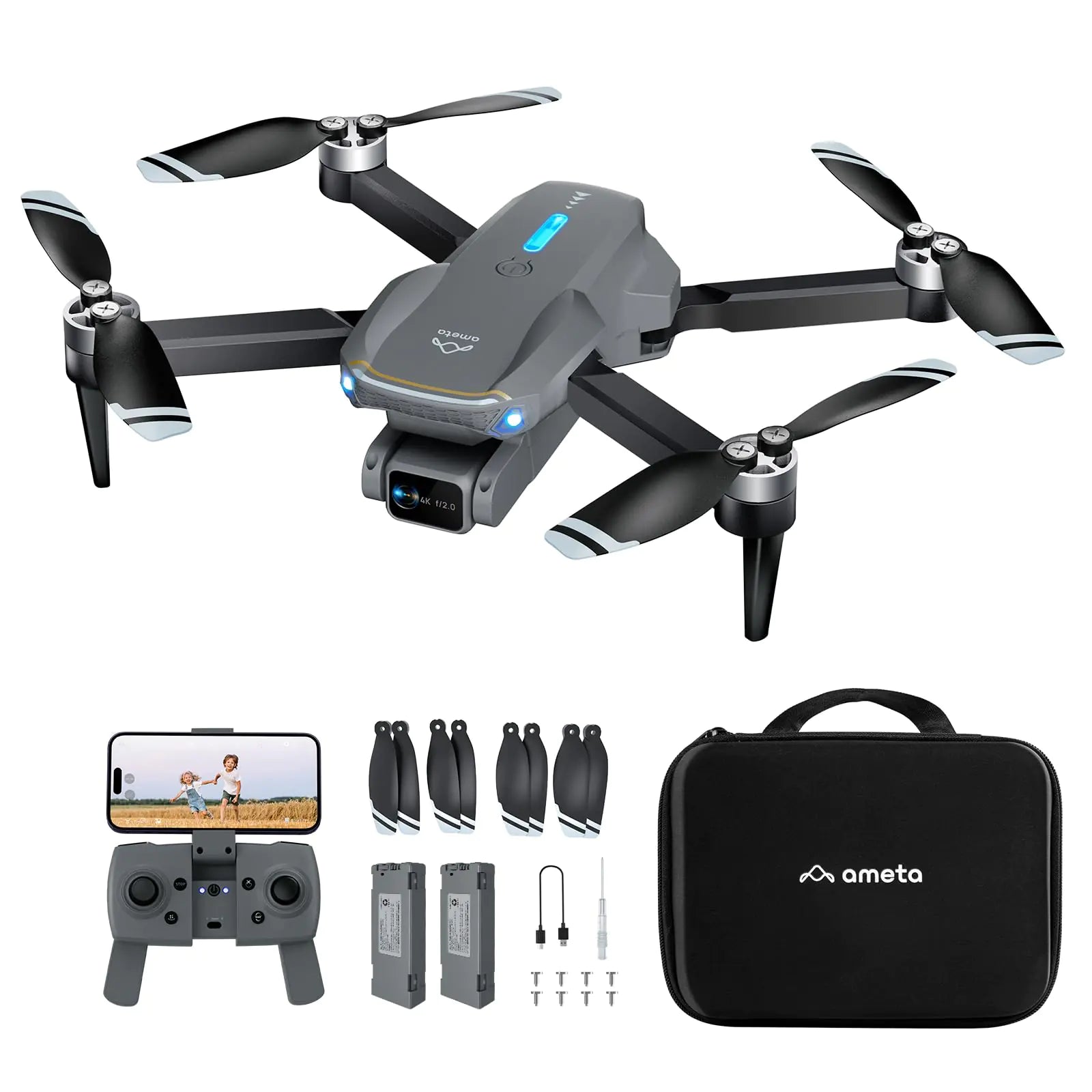 Ameta Drones  Camera 4k UHD S20 Lite Brushless Motor FPV Foldable RC  36 Mins Long Flight Altitude  Headless Mode Circle Fly 360° Flips Under 249G