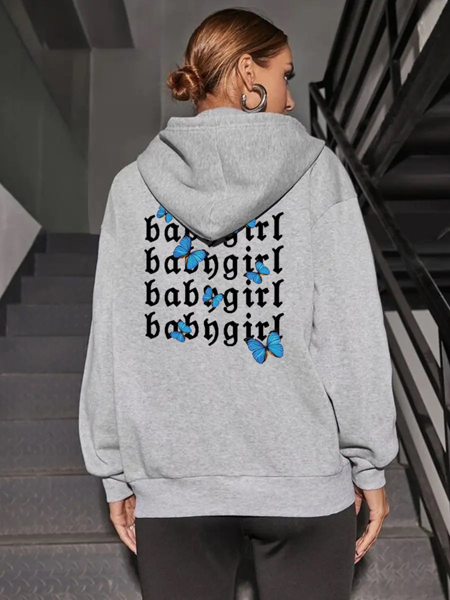 Simple Letter Print Zipper Cardigan for Women