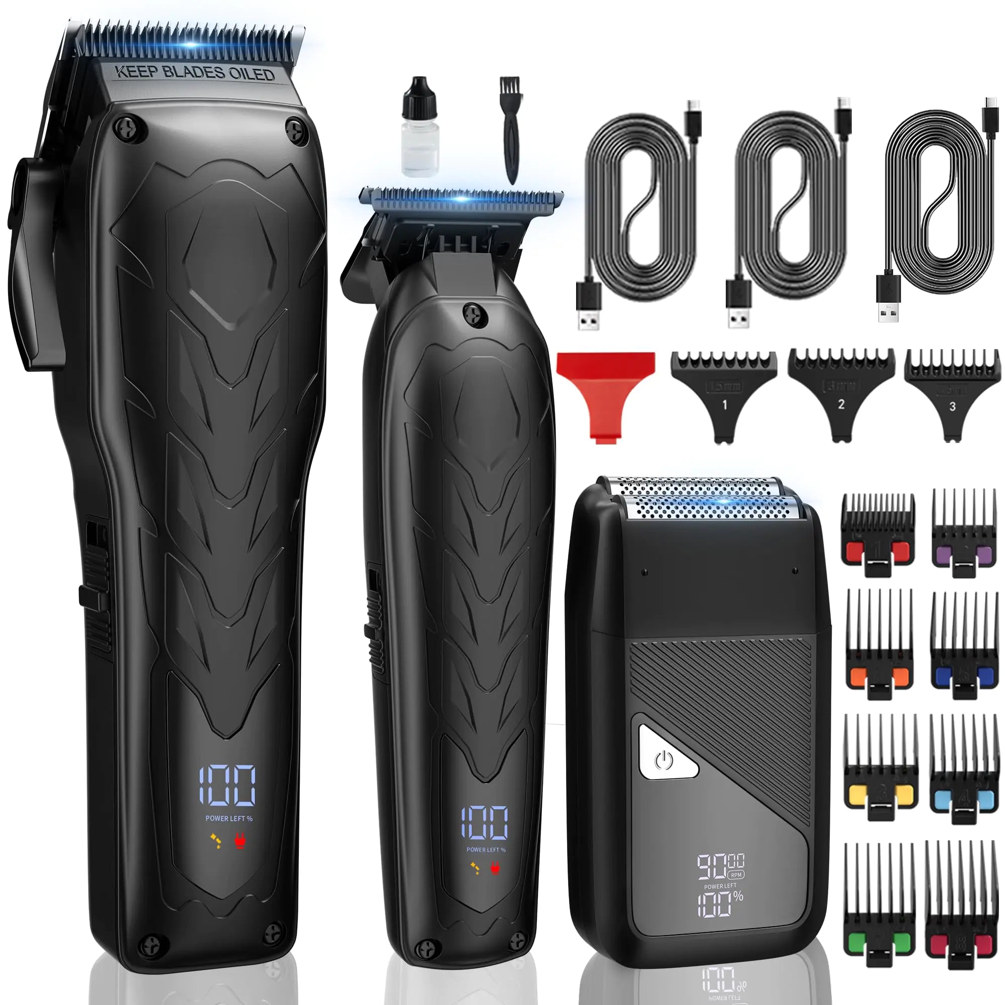 Karrte Professional Hair Clippers and Trimmer Set 3 in 1 Hair Clippers for Men Pro Clipper T-Shaper Trimmer & Foil Shaver Cordless Clippers and Grooming Set Hair Cutting Kit for Gift