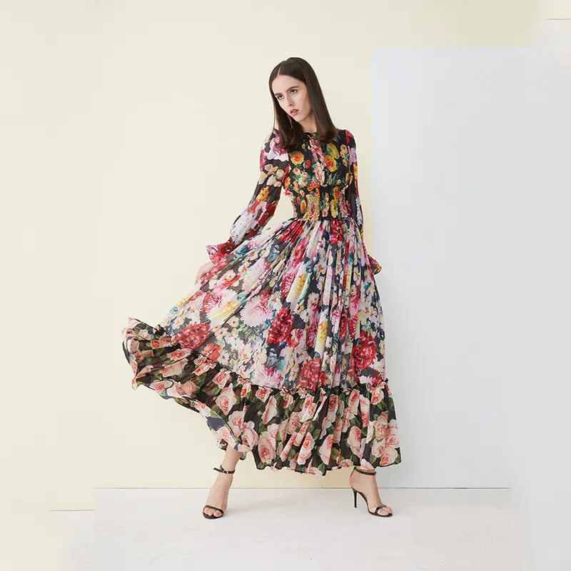 Floral Long Dress for Women - Princess Style Dress