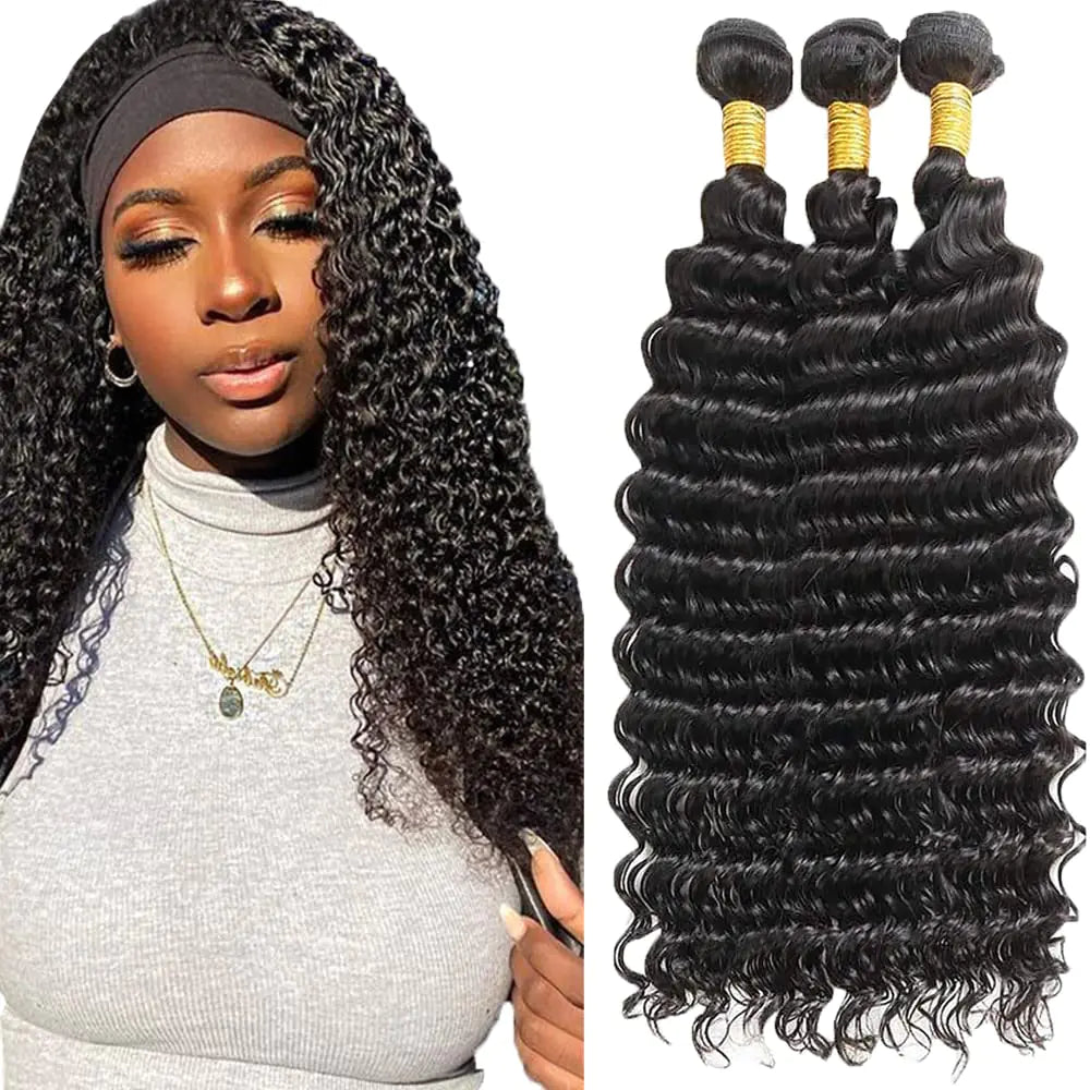 26 28 30 inch Human Hair Bundles Deep Bundle Human Hair Real Unprocessed Brazilian Virgin Hair Extensions for Black Women Deep Bundles Human Hair