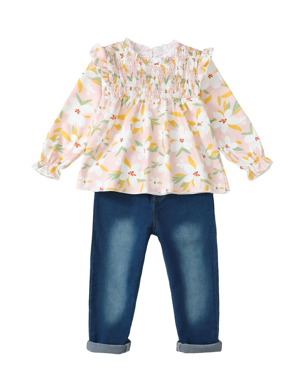 4T Girl Clothes 5T Toddler girls Clothes Fall Long sleeve Ruffle Shirts Denim Jeans Little Outfits Set Winter Khaki 4 5 Year old Girl Clothes