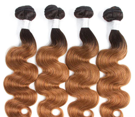 Wavy Brown and Gold Braided Hair Bundles and Curtain