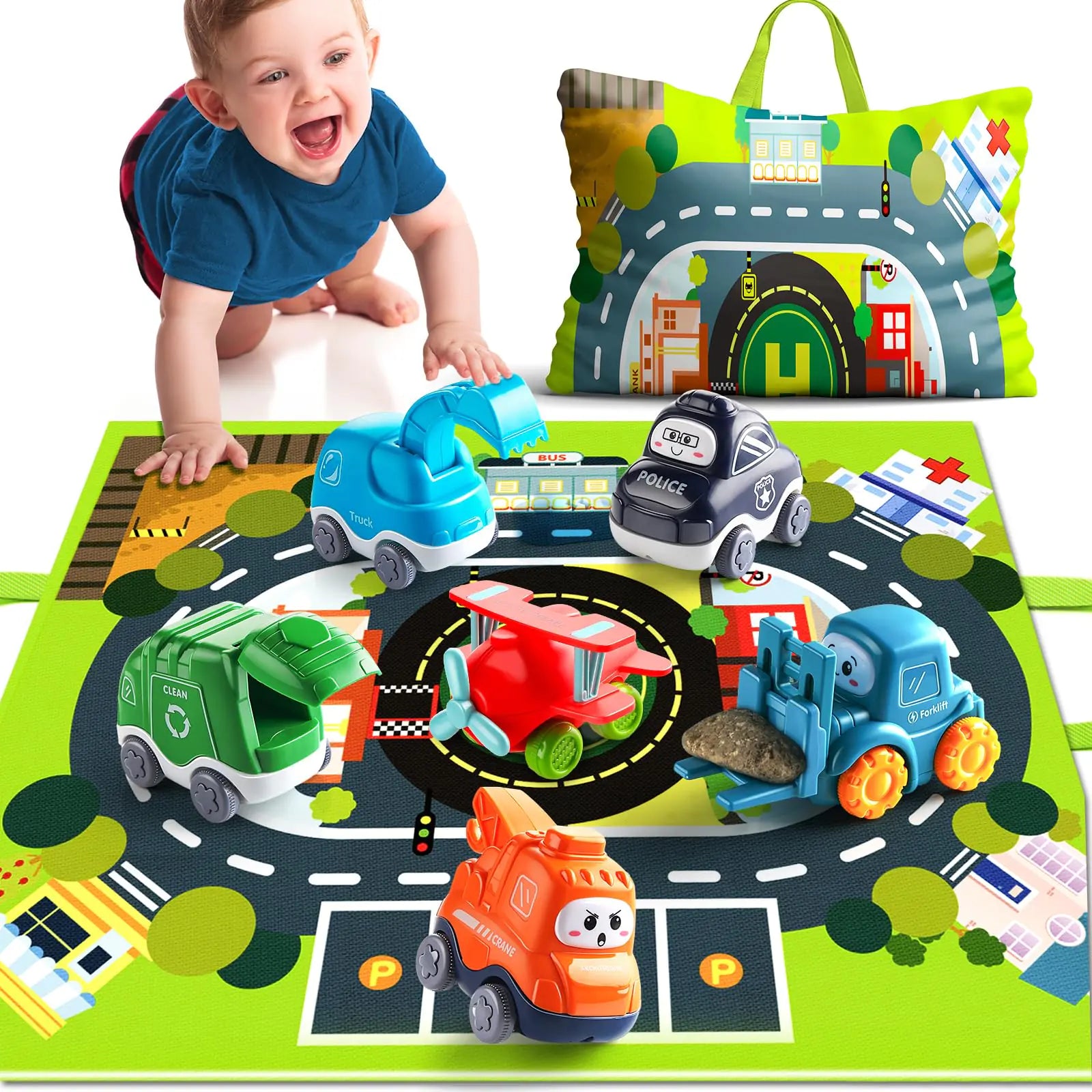 Truck Car Toys for 1 Year Old Boy with Playmat (Storage Bag)|Baby Toys 12-18 Months|Toddler Toys Age 1-2|First Birthday Gift for 1 2 Year Old Boy