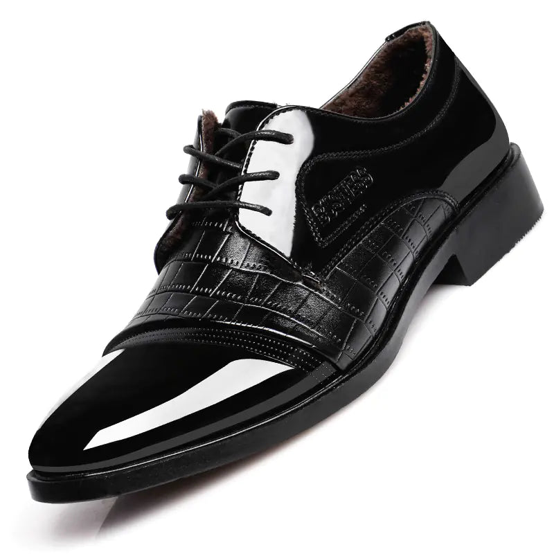 Patterned Leather Pointed Dress Shoes for Men