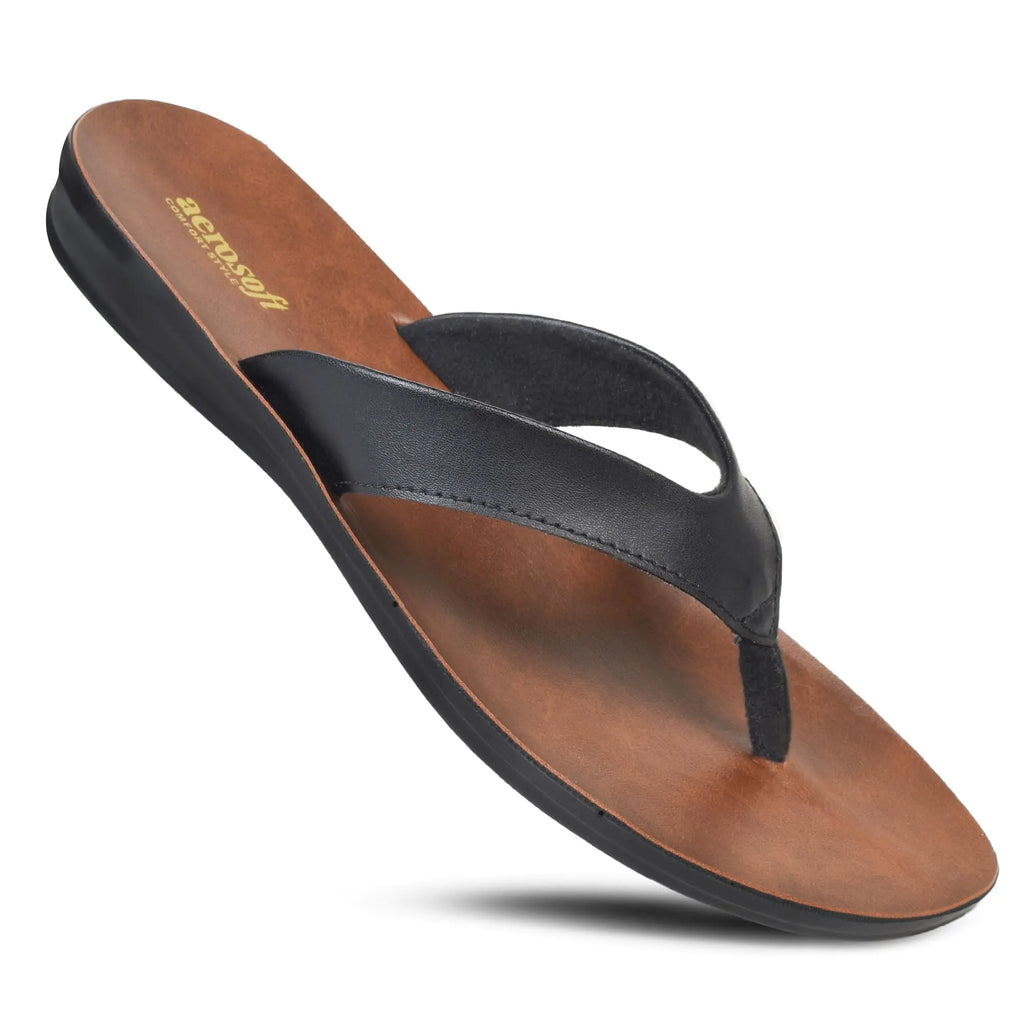 Aerosoft Iris Soft Toe Post Casual Flats Outdoor Indoor Essentials Dressy Slip On Slides Man-Made Leather Flip Flops for Women Sandals Summer