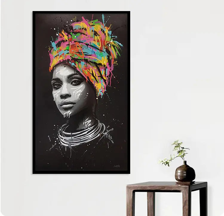 Colorful African Woman Canvas Art with Headscarf