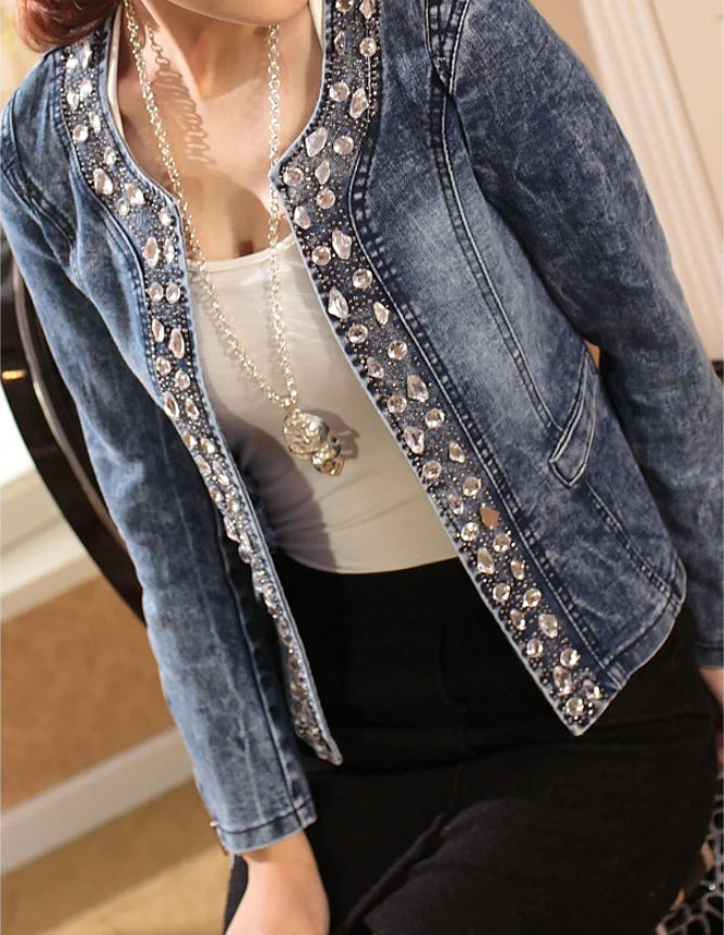 Vintage Rhinestone-Embellished Denim Jacket for Women