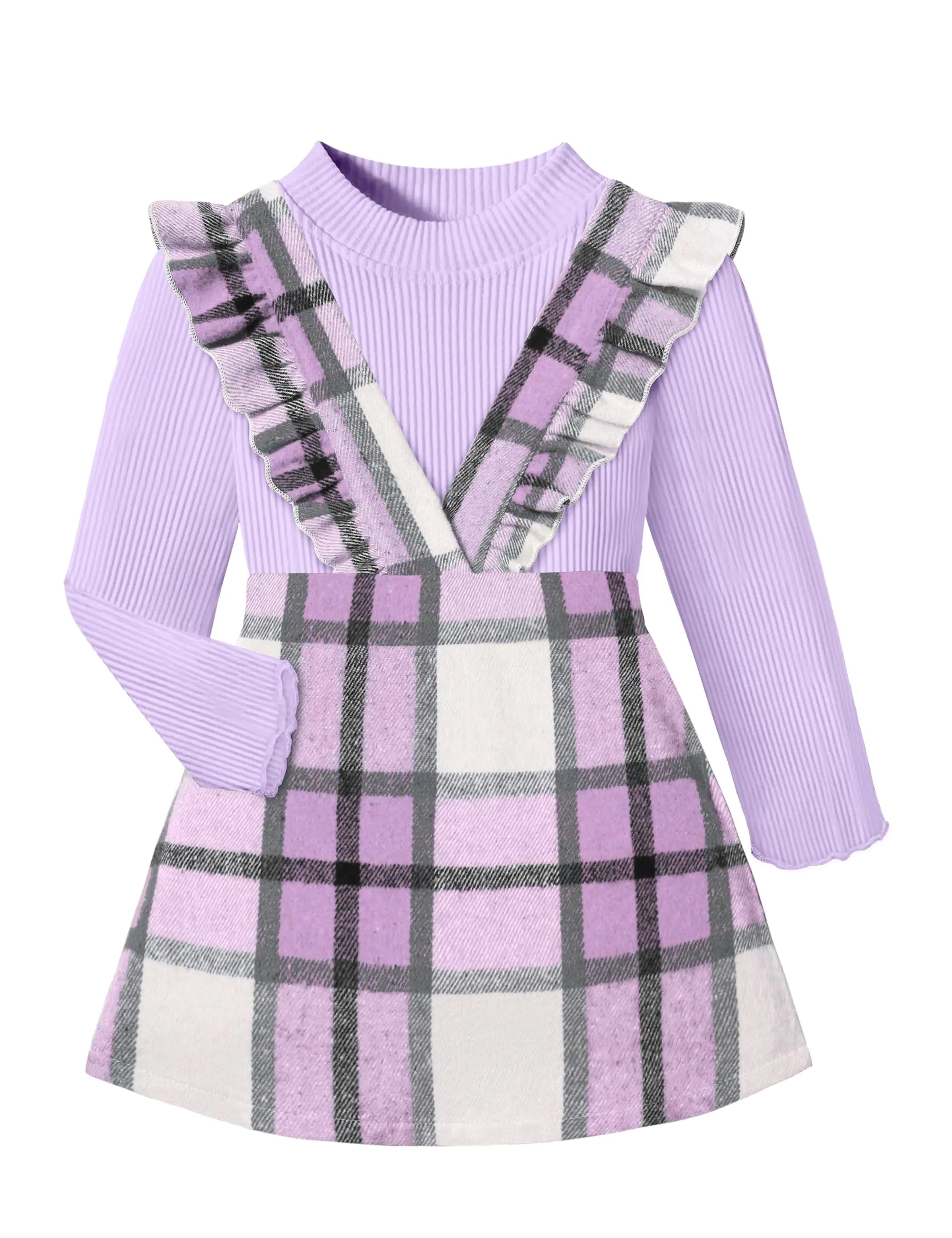 TyeSmo Toddler Girl Clothes 3t Girl Clothes 4t Girl Clothes Toddler Clothes for Girls Rib Long Sleeve Top Plaid Two Piece Skirt Set 4t Girls Outfits Toddler Girl Outfits Fall Winter Purple