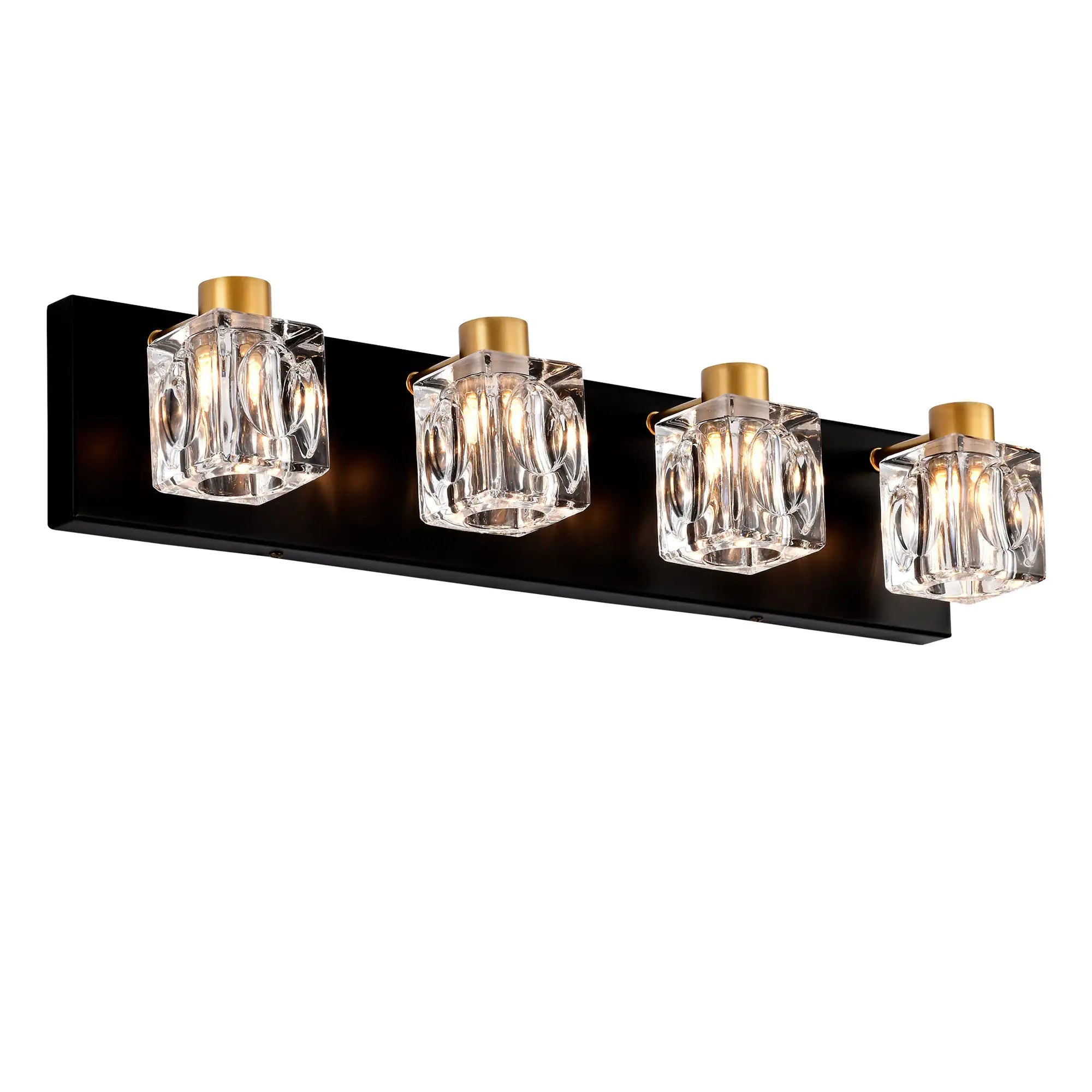 4-Light Matte Black Gold Bathroom Light Fixtures, Modern Vanity With Crystal Glass Shade, Vintage Bathroom Mirror Wall For Dinning Bedroom Hallway