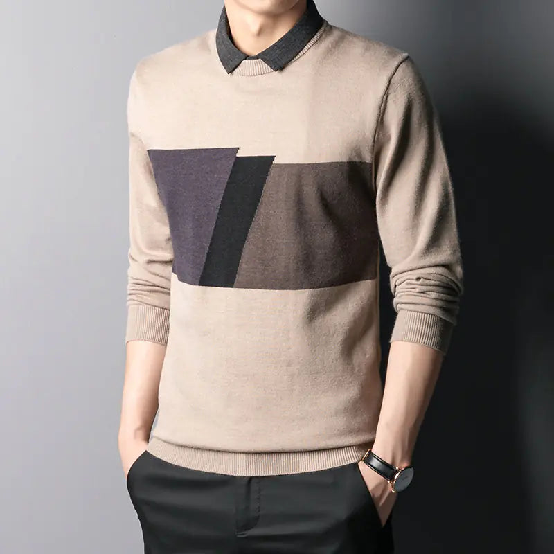 Colorblock Slim Fit Knit Shirt for Men - Fall/Winter