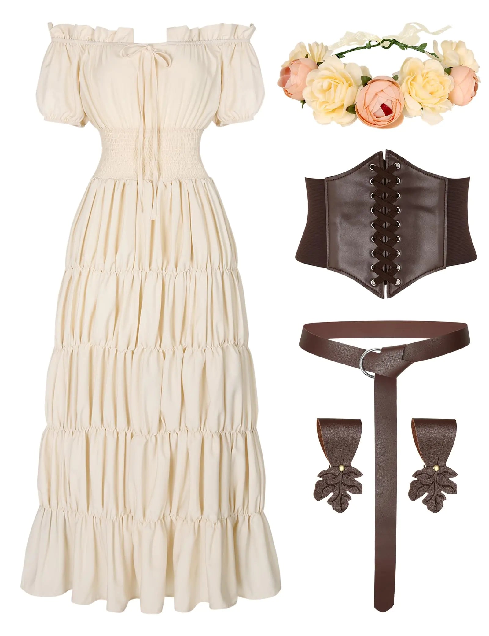 6 Pcs Renaissance Costume Women Medieval Dress for Women Cottagecore Dress Peasant Dress