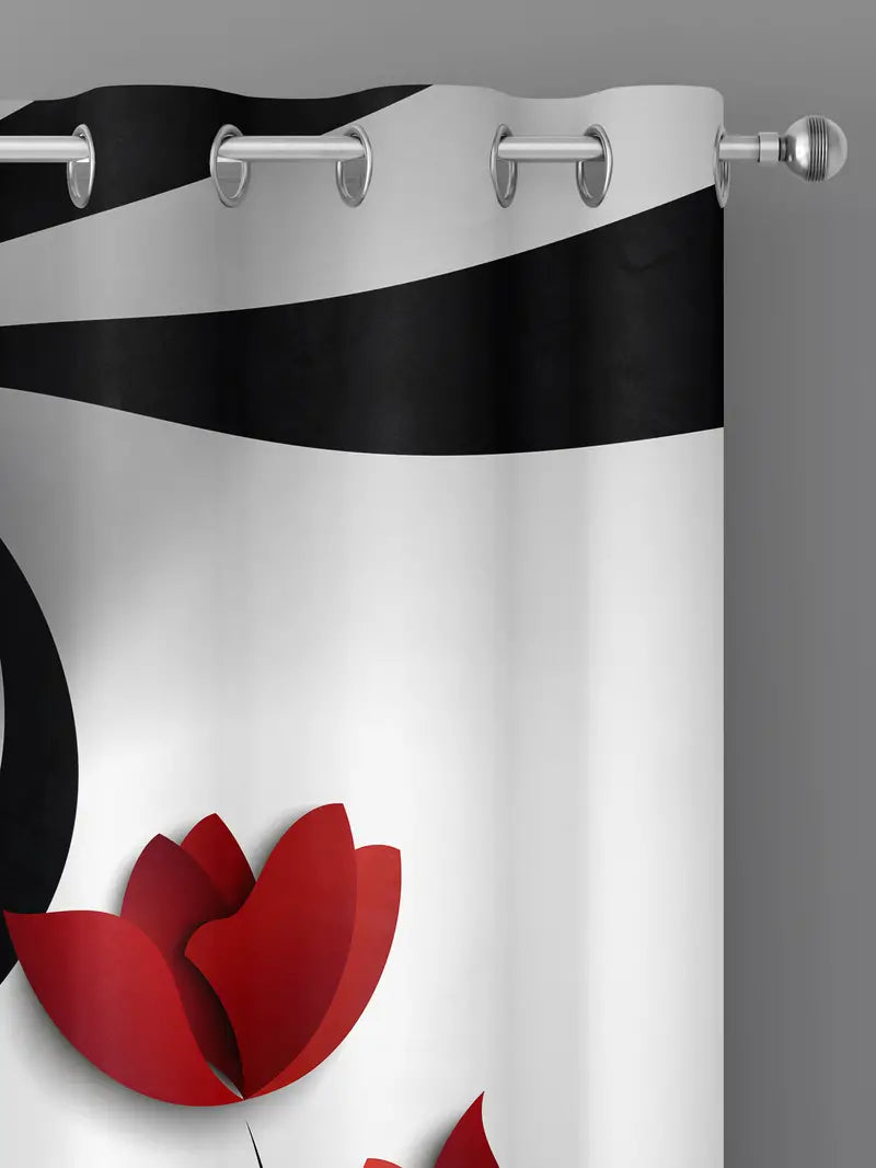 2pcs Abstract Art Curtains with Red Flower Design