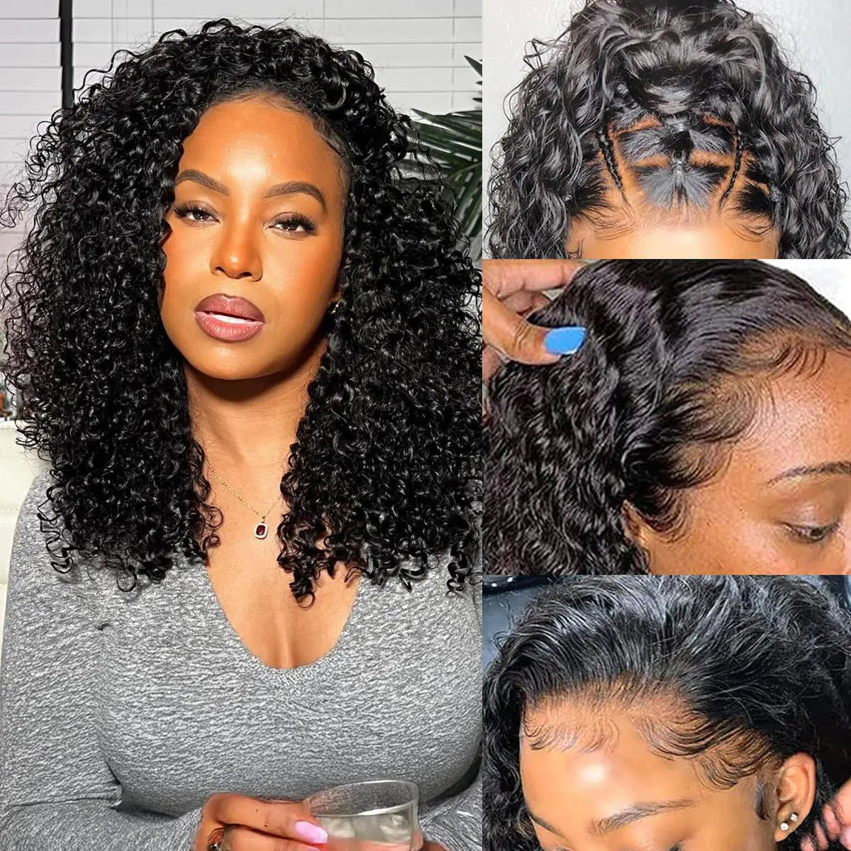 UTIDE Short Curly Bob Wigs Human Hair 16 Inch 13x4 Hd Transparent Lace Front Wigs Curly Wigs For Black Women Lace Frontal Wigs Human Hair Pre Plucked With Baby Hair Short Deep Curly Wig 150 Density